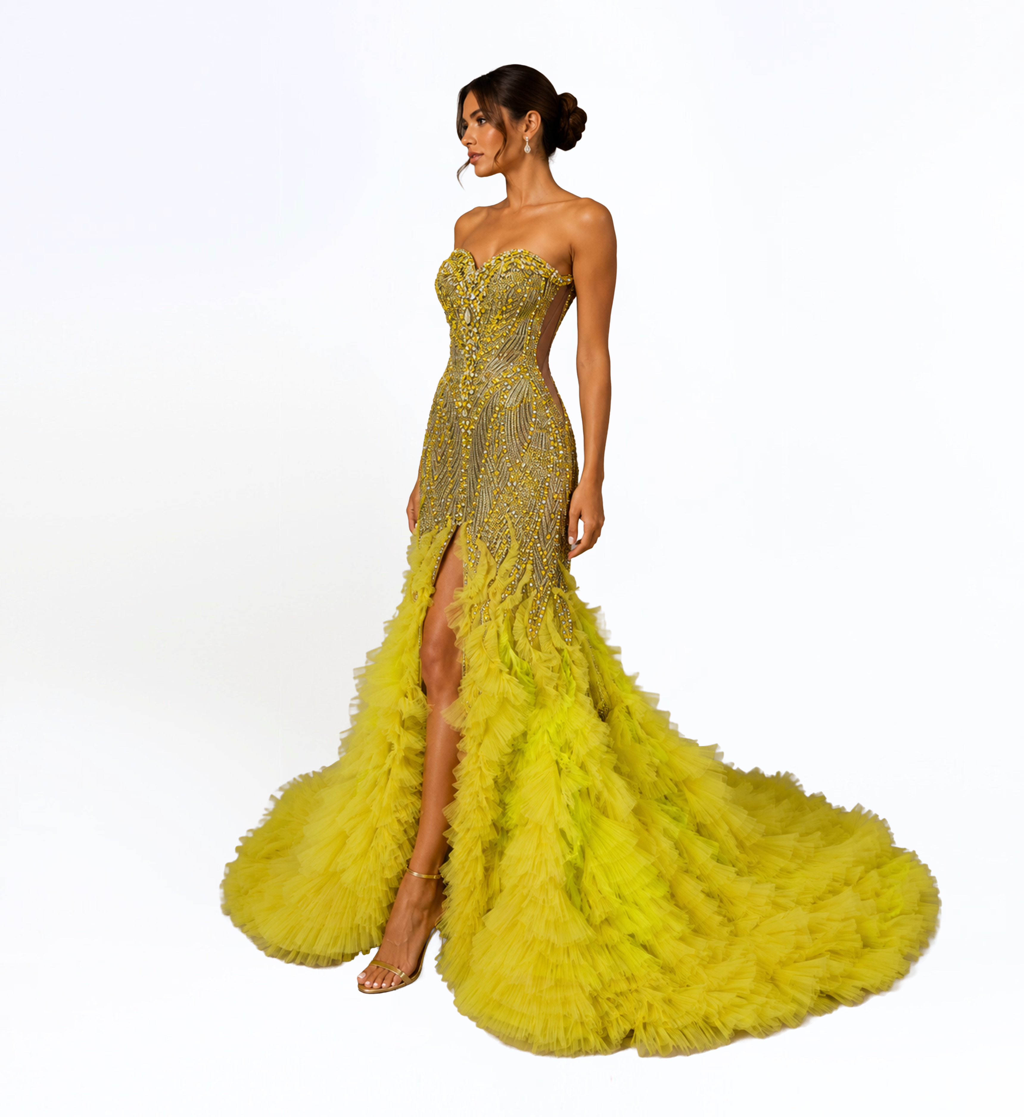 EMBELLISHED RUFFLE GOWN