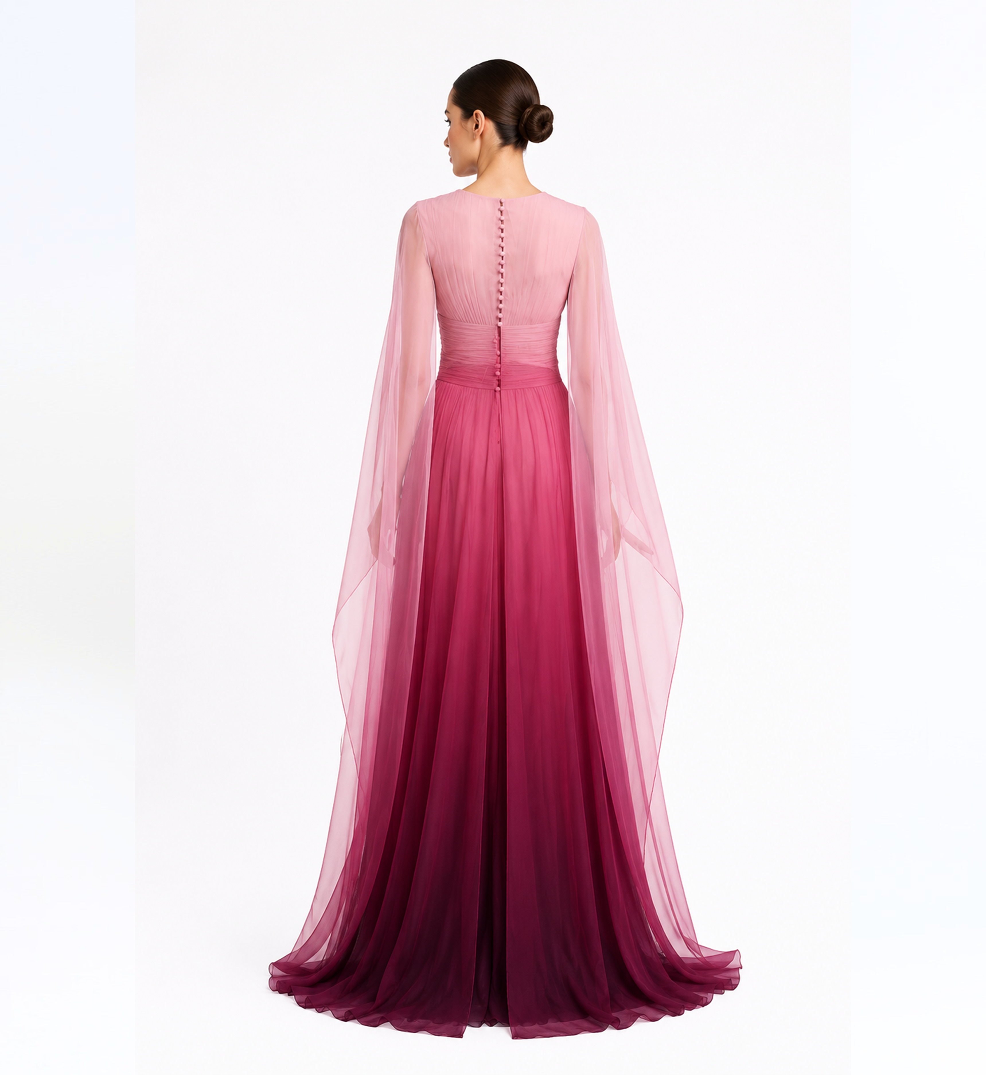 V-Neckline Long Dress With Cape