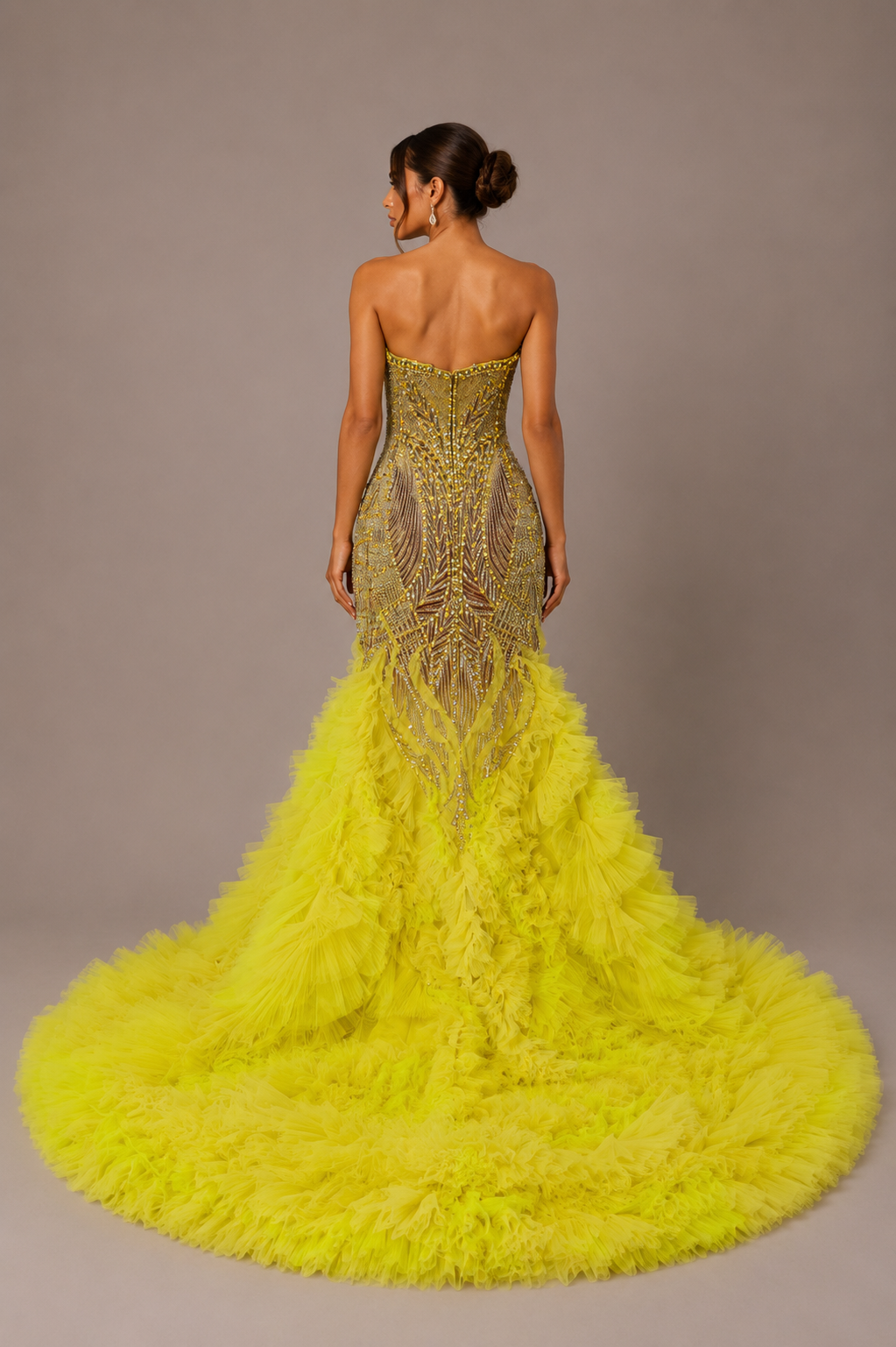 EMBELLISHED RUFFLE GOWN