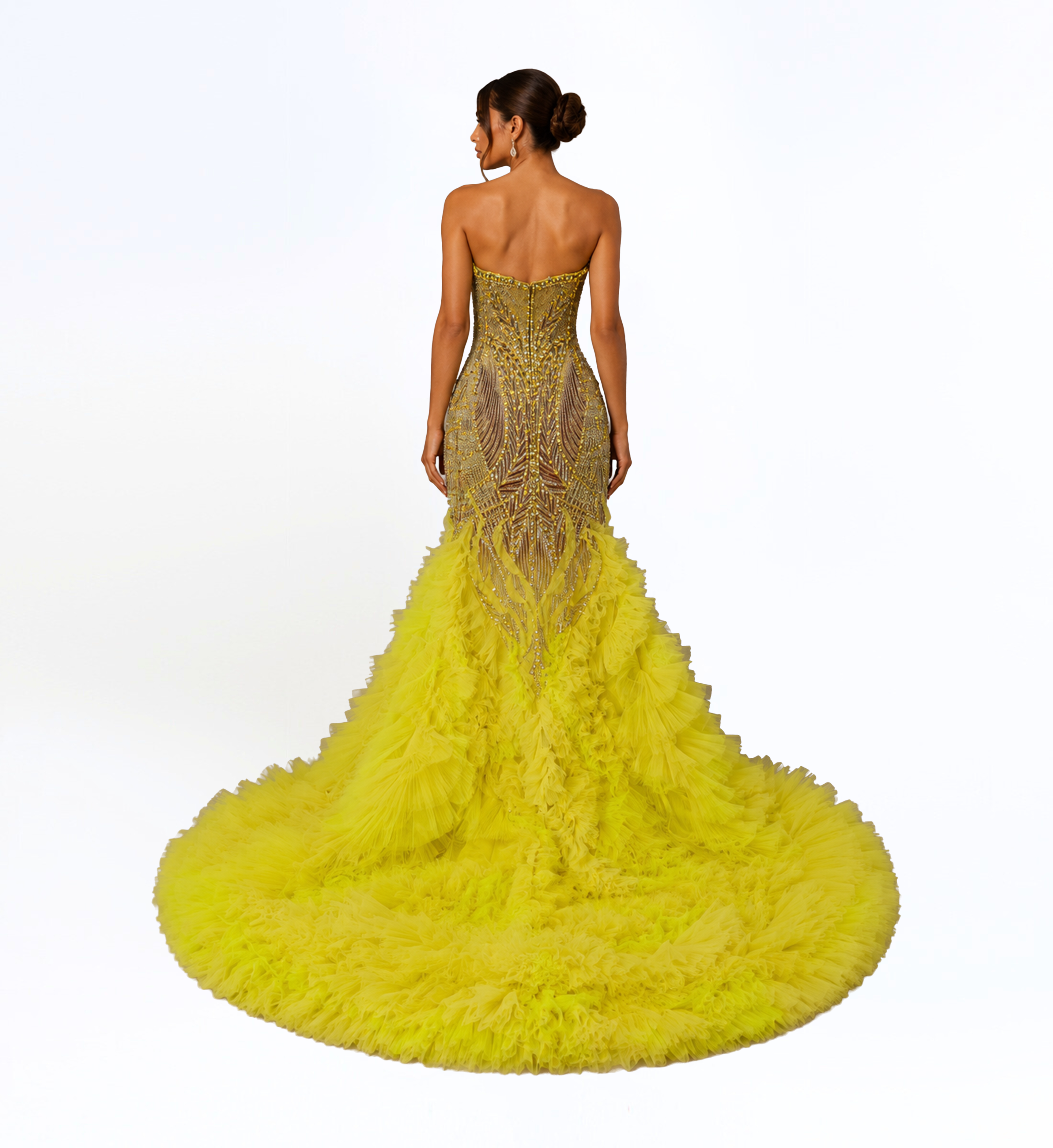 EMBELLISHED RUFFLE GOWN
