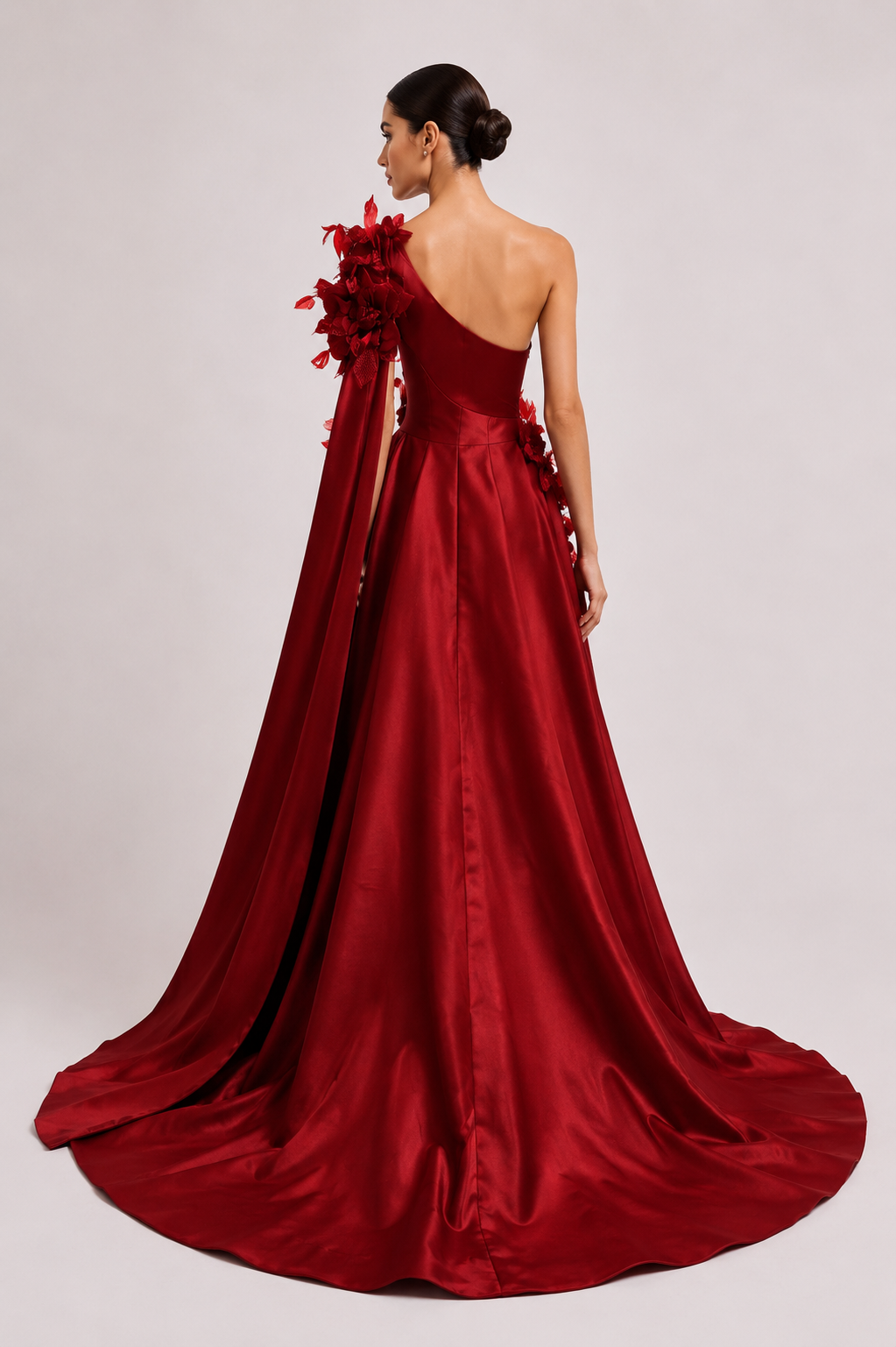 3D Flower Appliques Long Dress With Cape