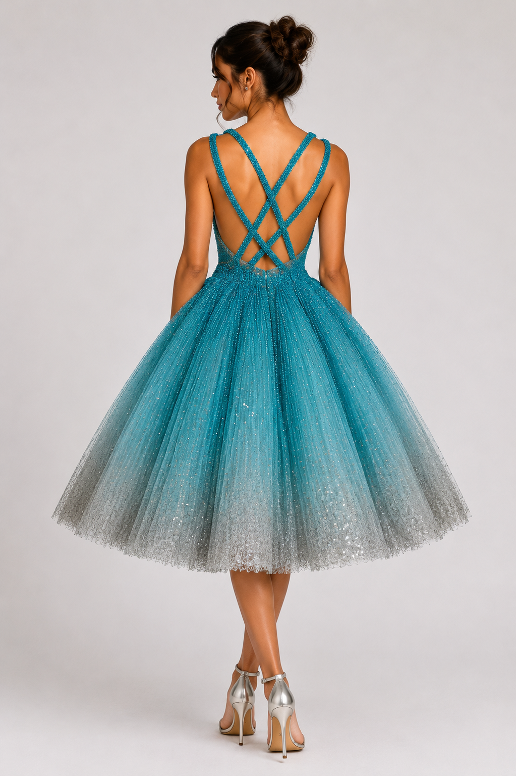 EMBELLISHED TULLE MIDI DRESS