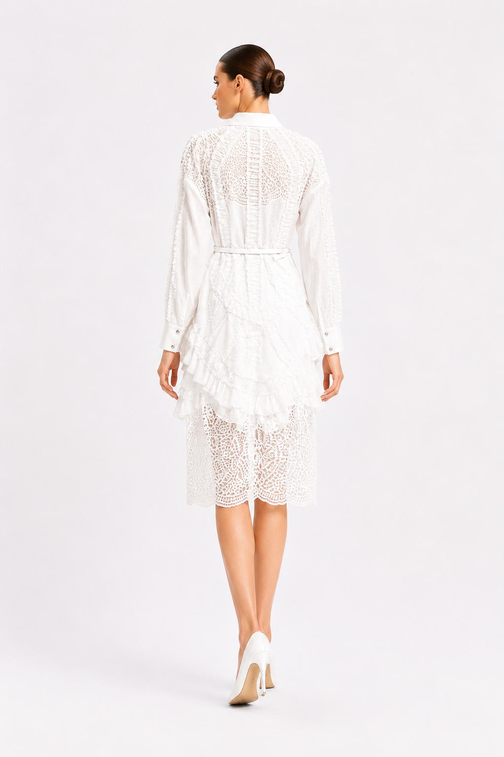 Thread Embroidered Ruffle Midi Dress