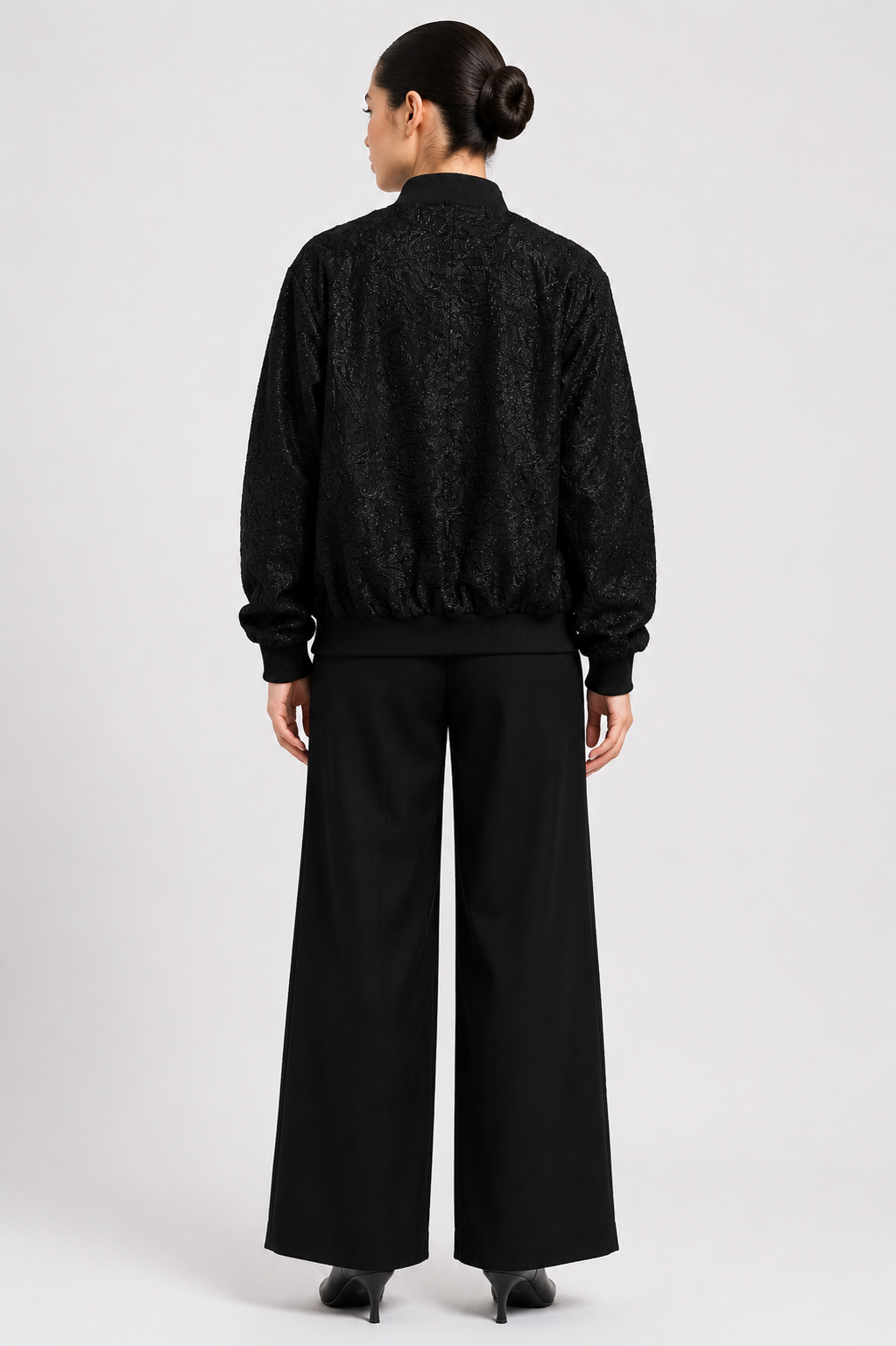 Embroidered Crepe Bomber Jacket