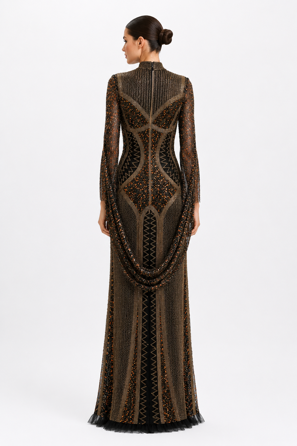 Beaded Tulle Long Dress