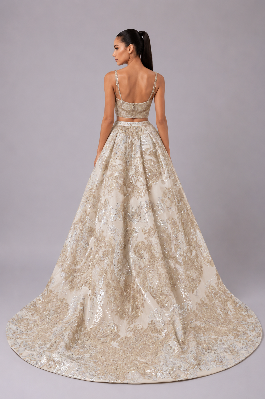 EMBELLISHED CROP TOP BALL SKIRT SET