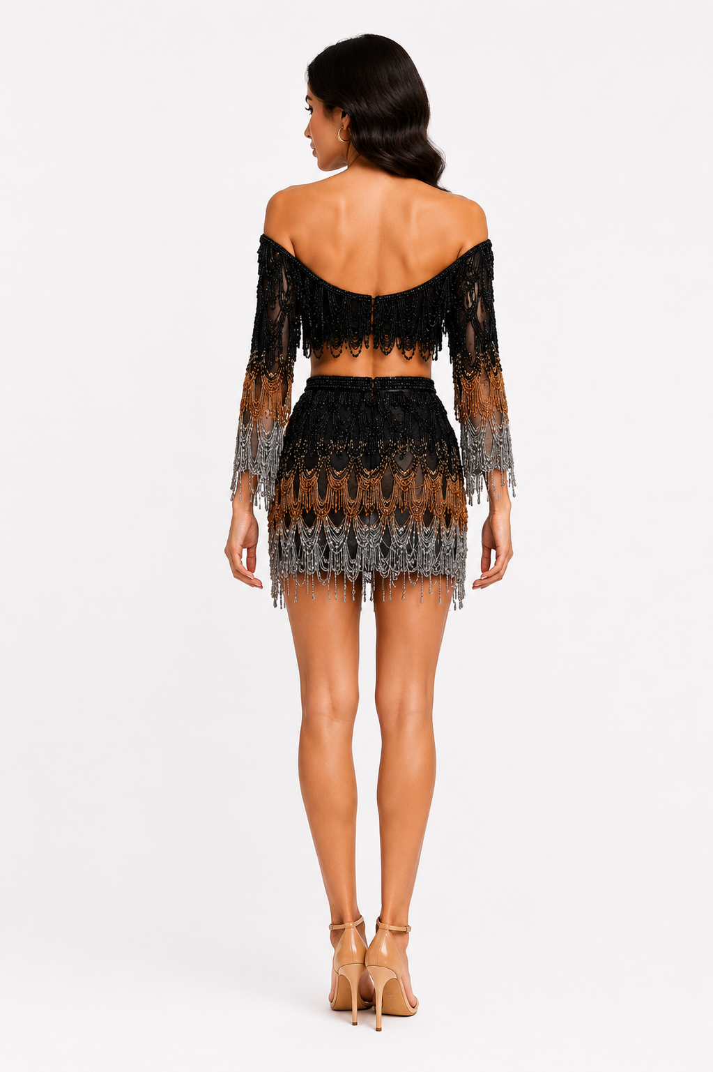 Beaded Fringe Top And Skirt