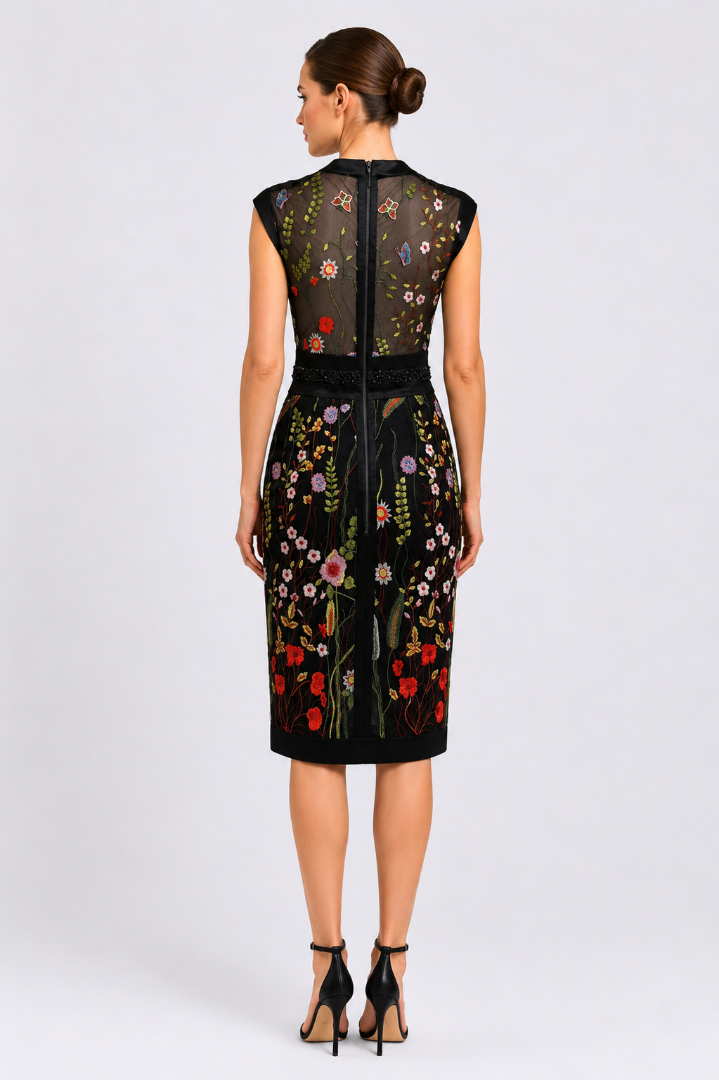 Thread Embroidered Sleeveless Midi Dress