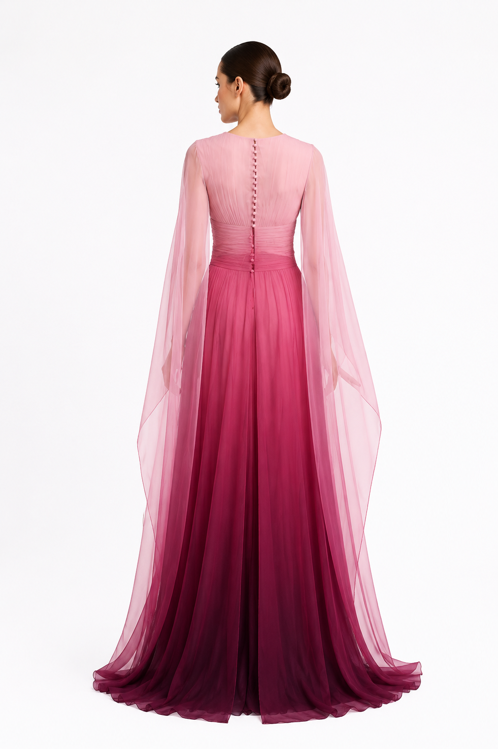 V-Neckline Long Dress With Cape