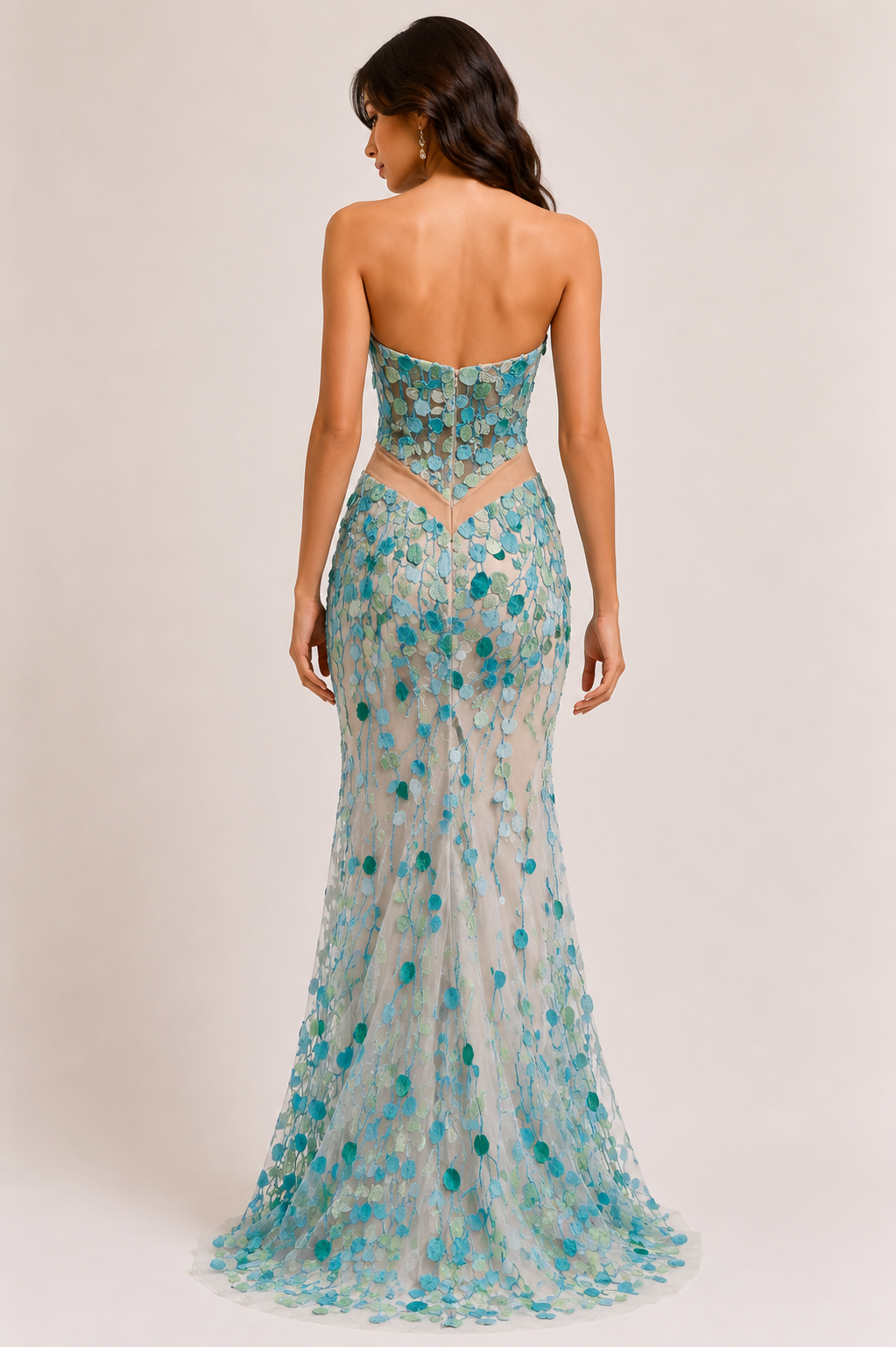 3D Thread Embroidered Long Dress