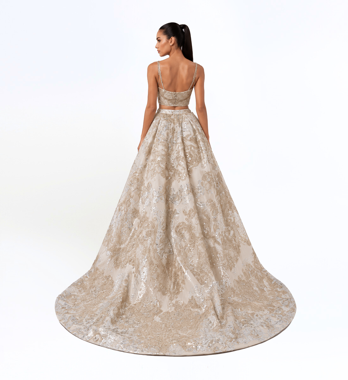 EMBELLISHED CROP TOP BALL SKIRT SET