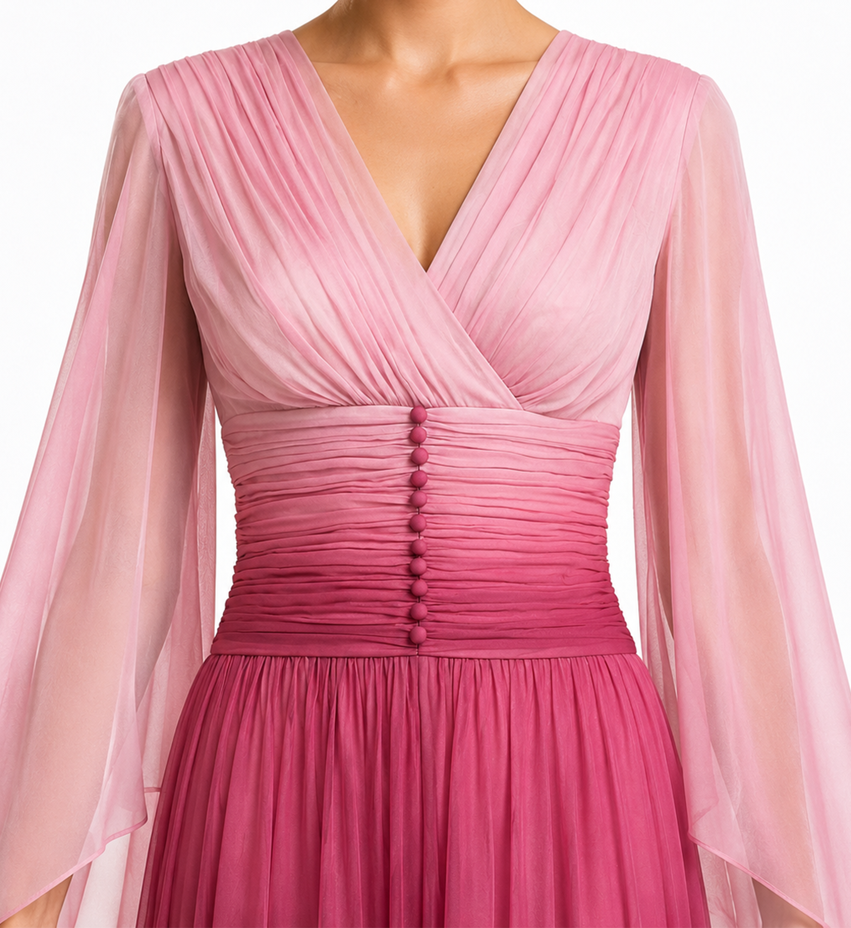 V-Neckline Long Dress With Cape