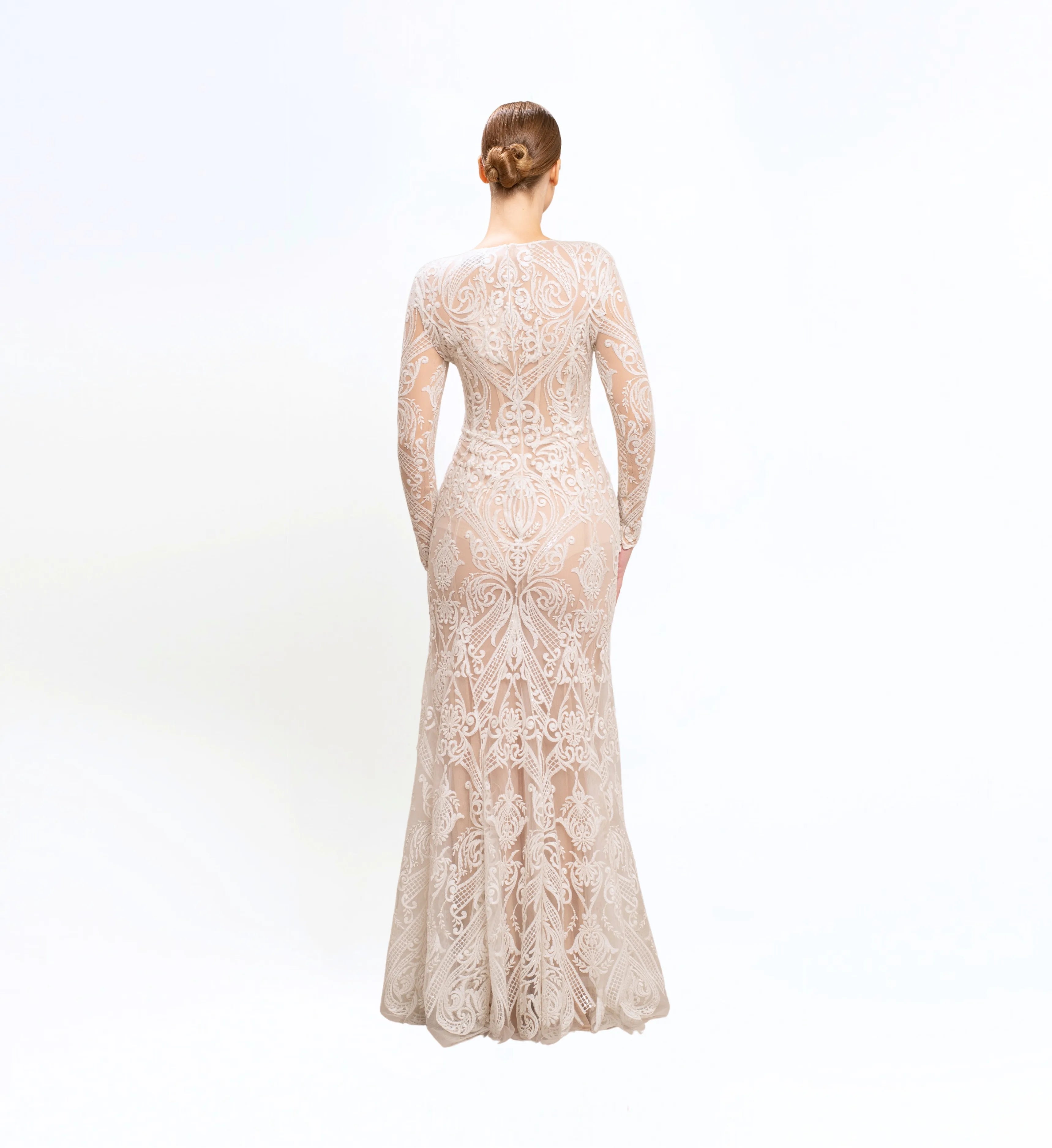 THREAD EMBROIDERED LONGSLEEVES GOWN