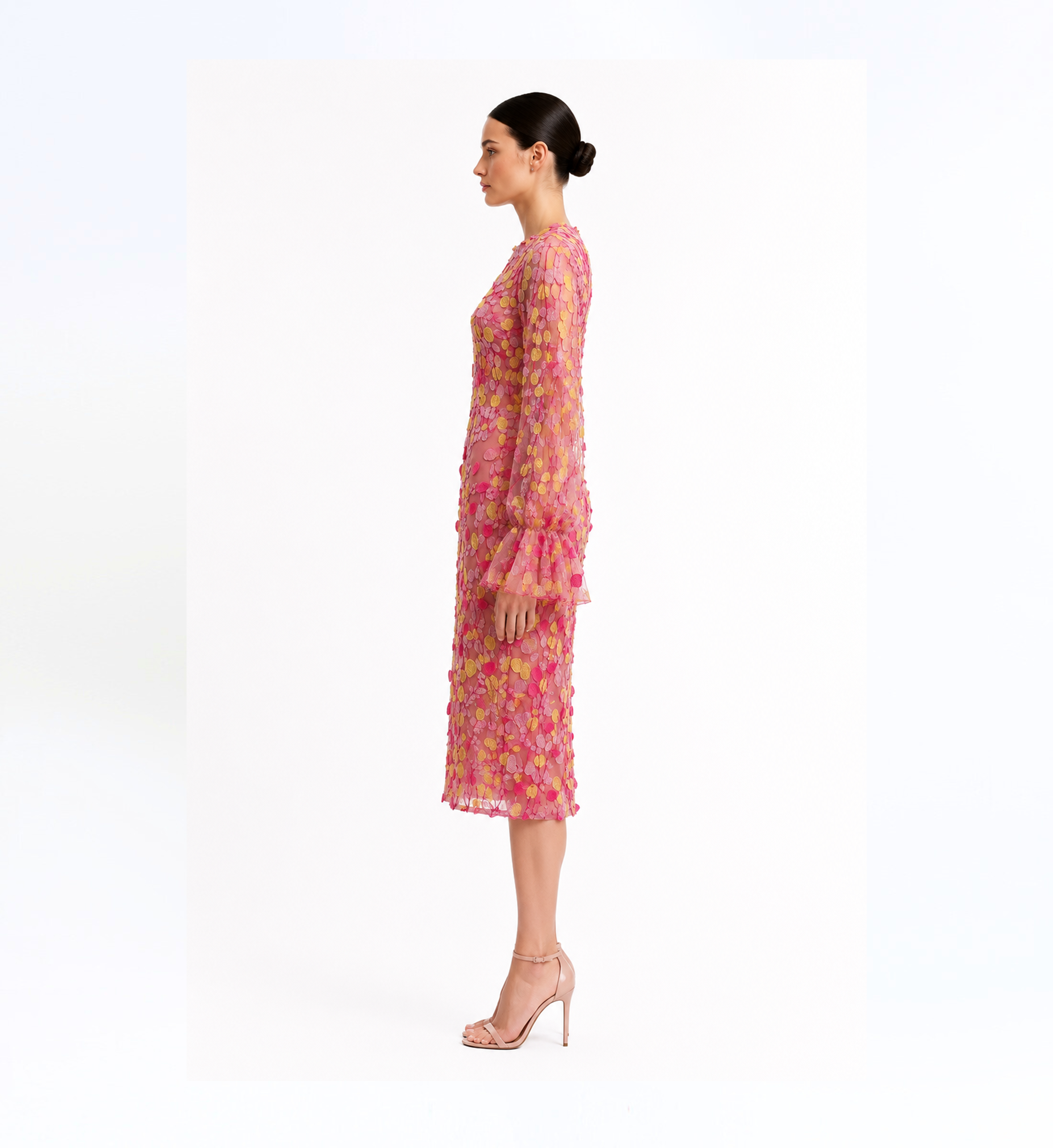 3D Embroidered Midi Dress