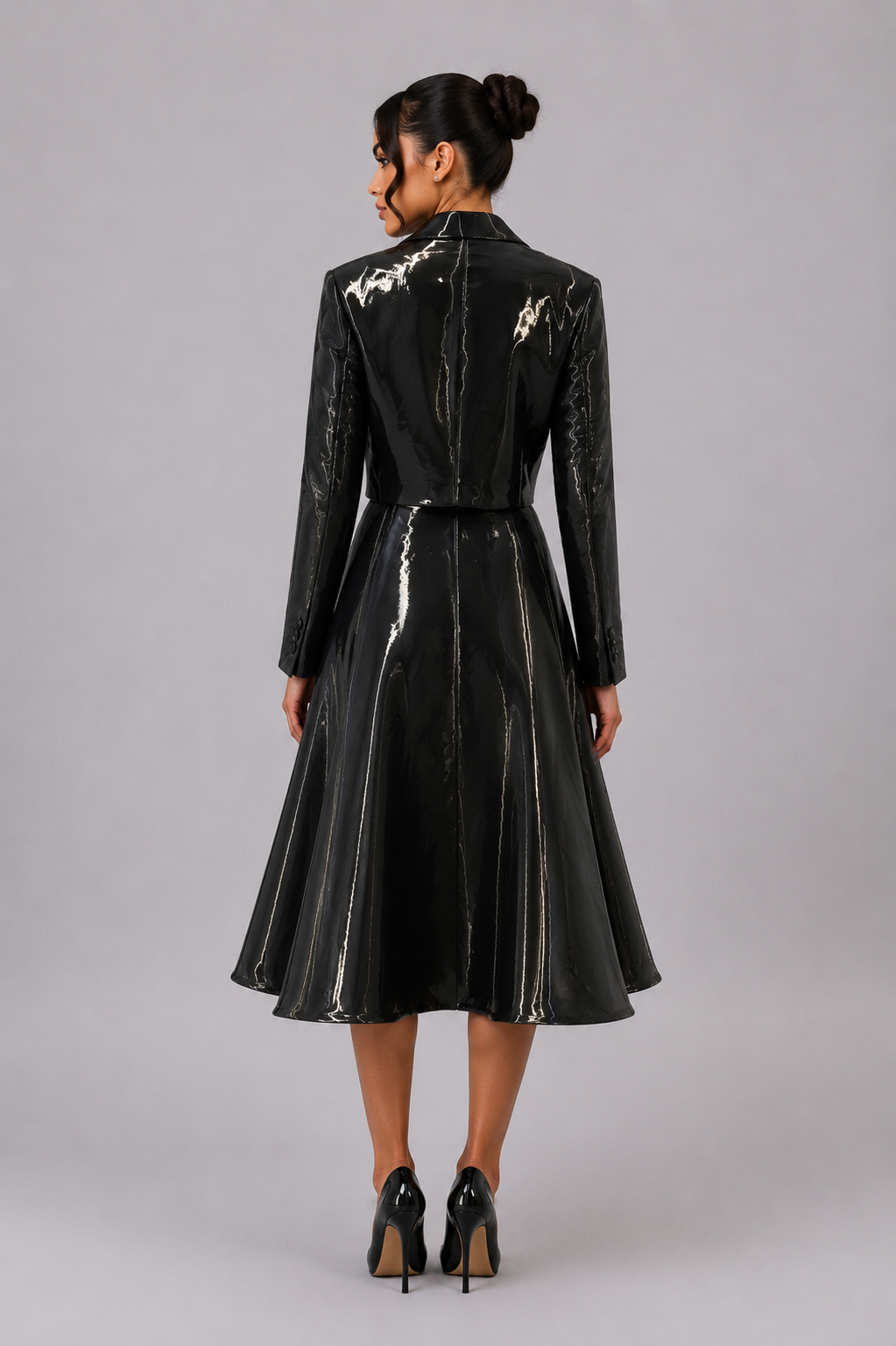 BLACK IRIDESCENT TAILORED MIDI DRESS