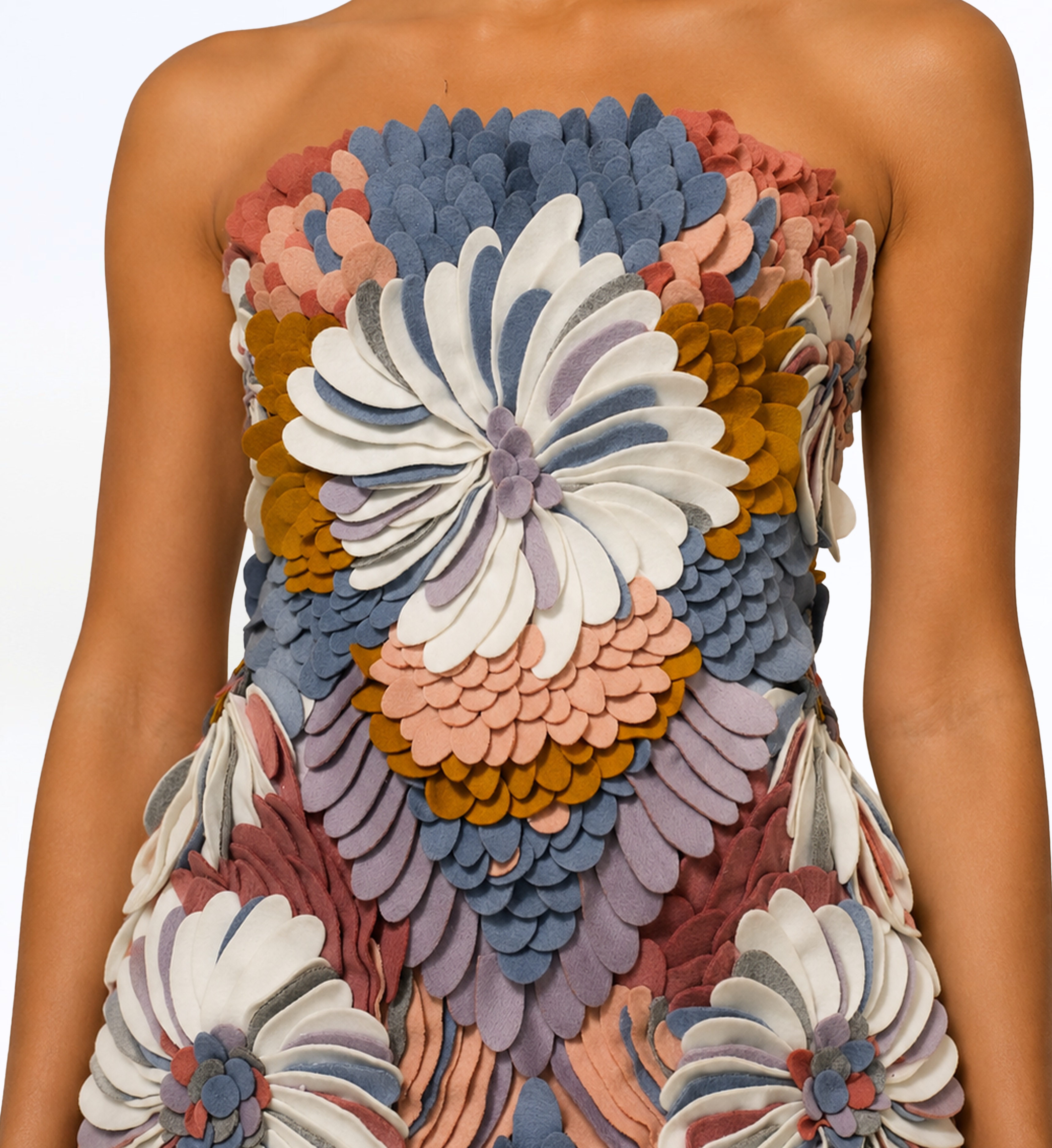 MULTICOLOR FLORAL APPLIQU MINI DRESS