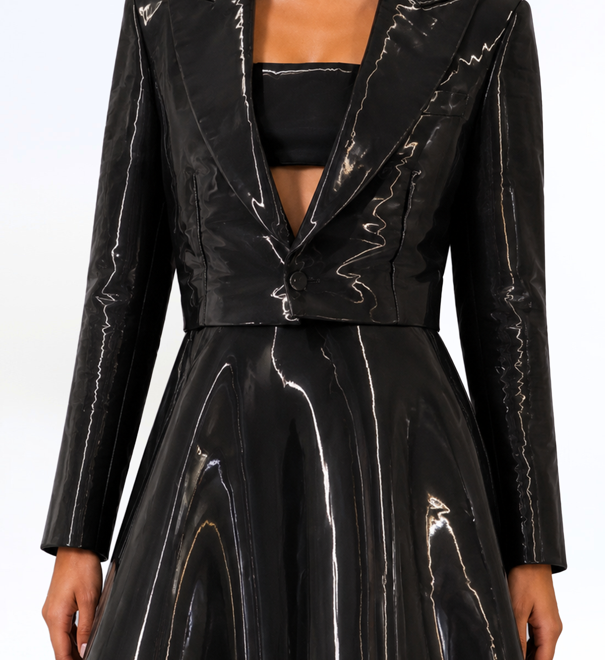 BLACK IRIDESCENT TAILORED MIDI DRESS