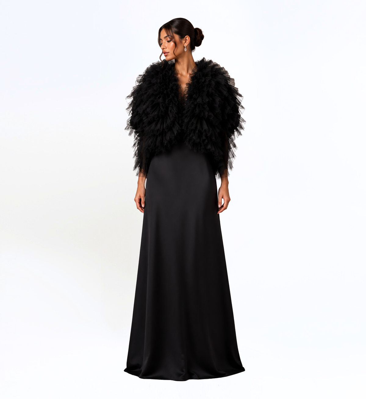 BLACK RUFFLED TULLE JACKET