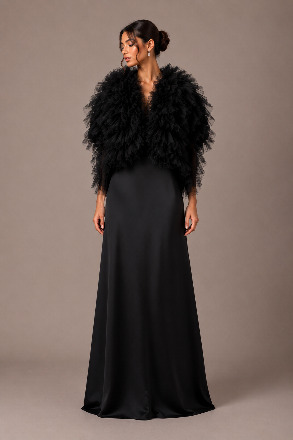 BLACK RUFFLED TULLE JACKET