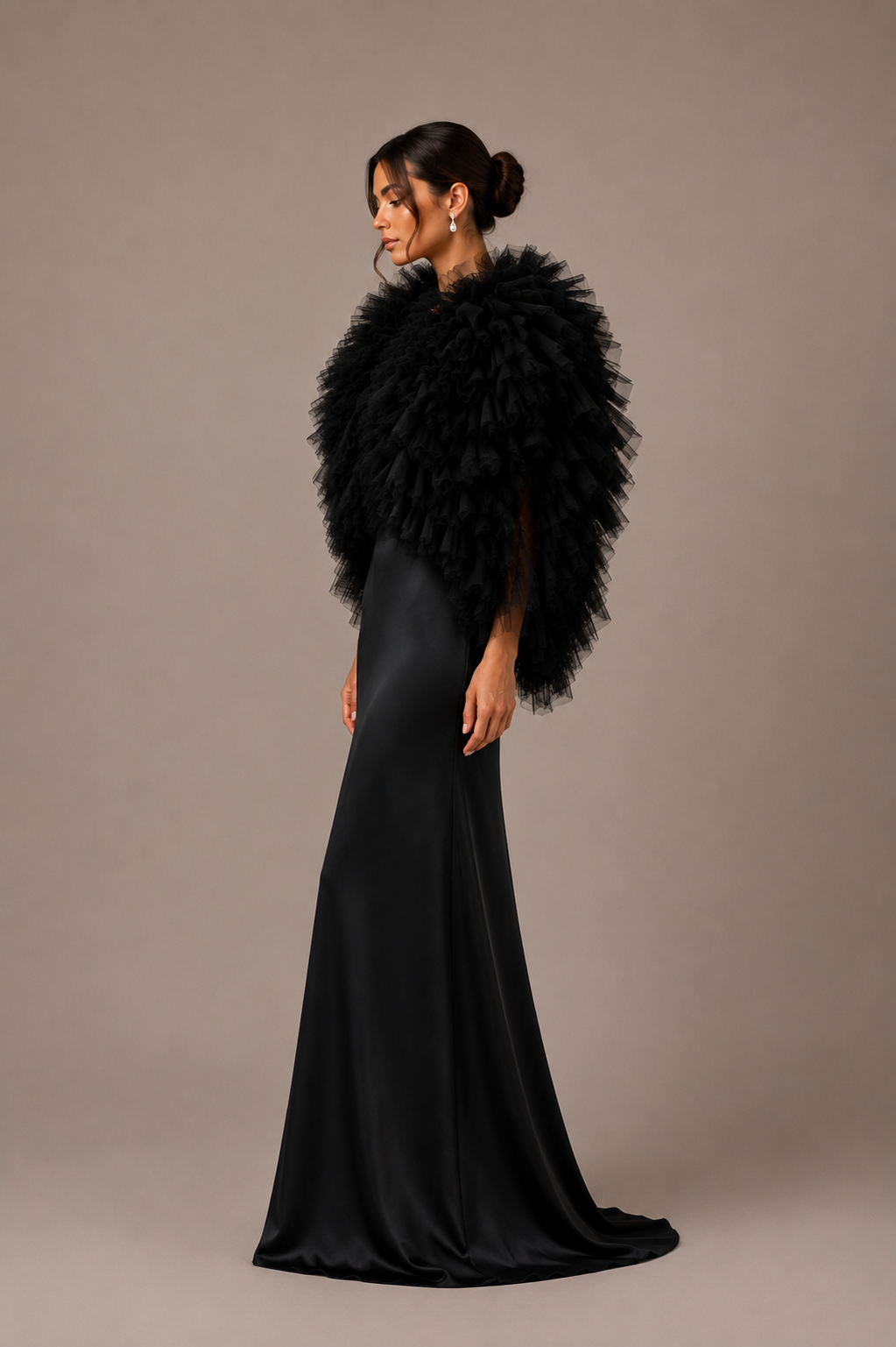 BLACK RUFFLED TULLE JACKET