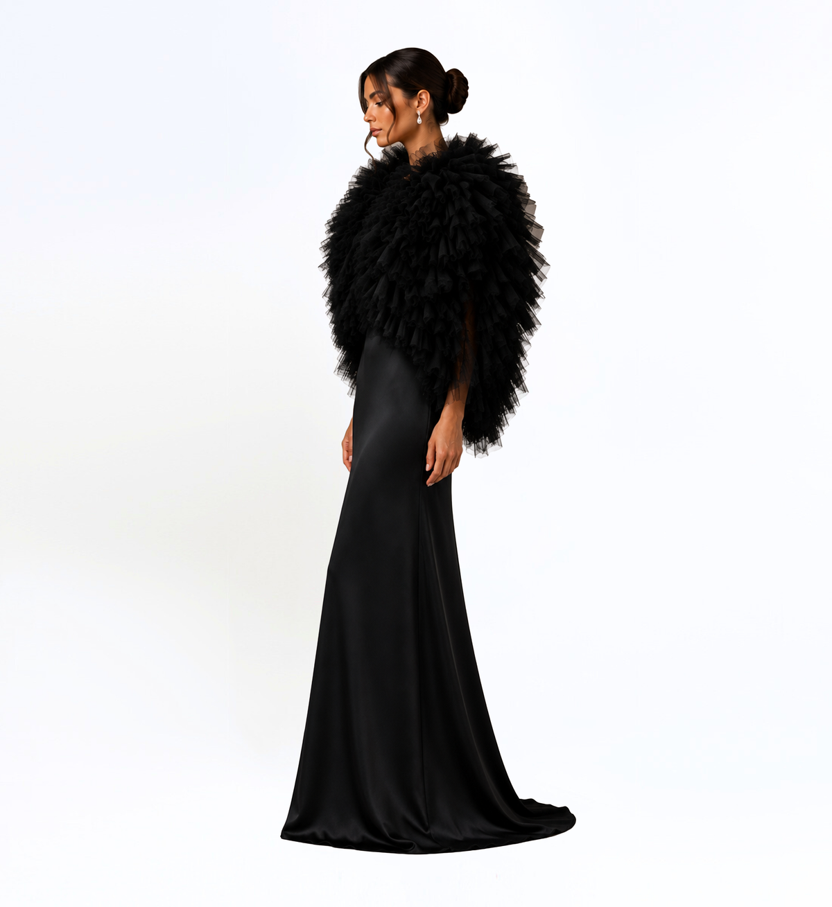 BLACK RUFFLED TULLE JACKET