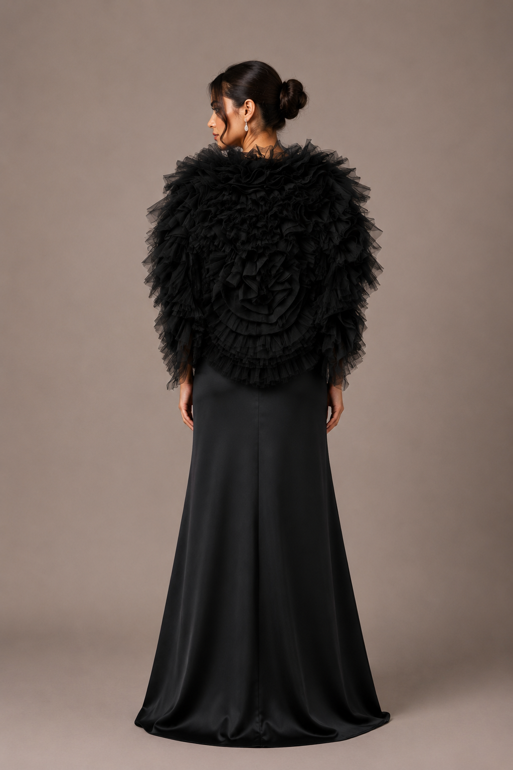BLACK RUFFLED TULLE JACKET
