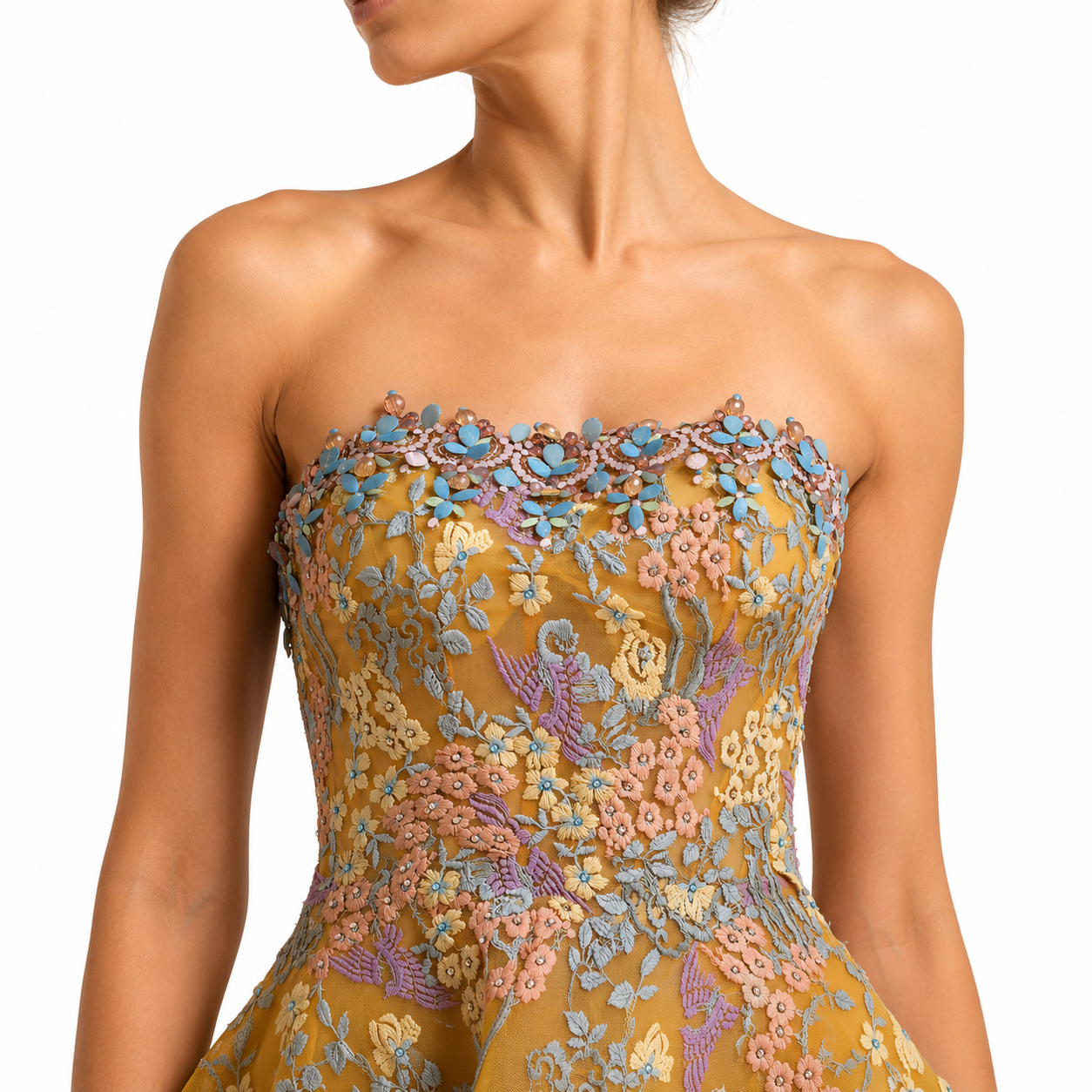 THREAD FLORAL EMBROIDERED MINI DRESS