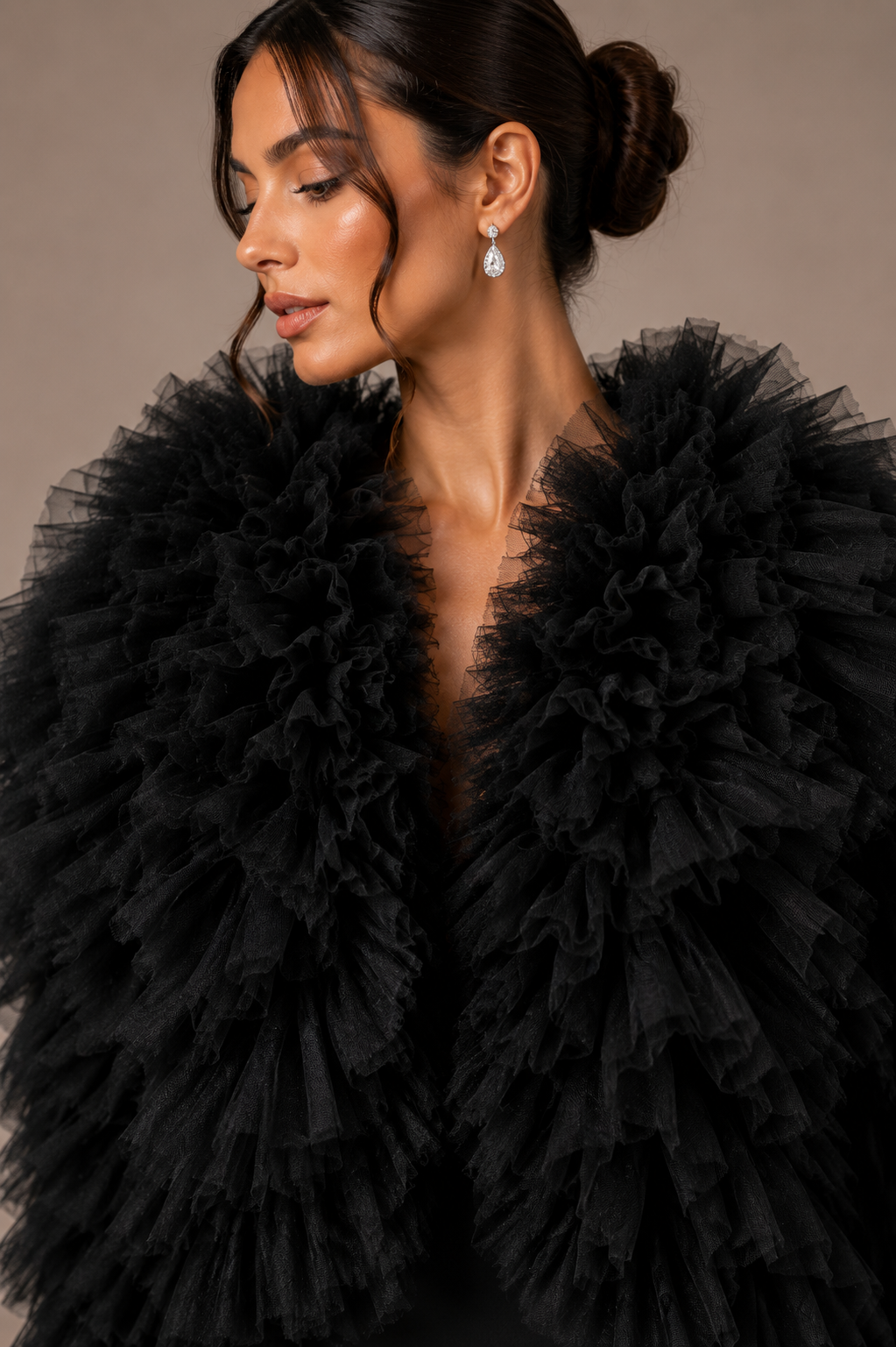 BLACK RUFFLED TULLE JACKET