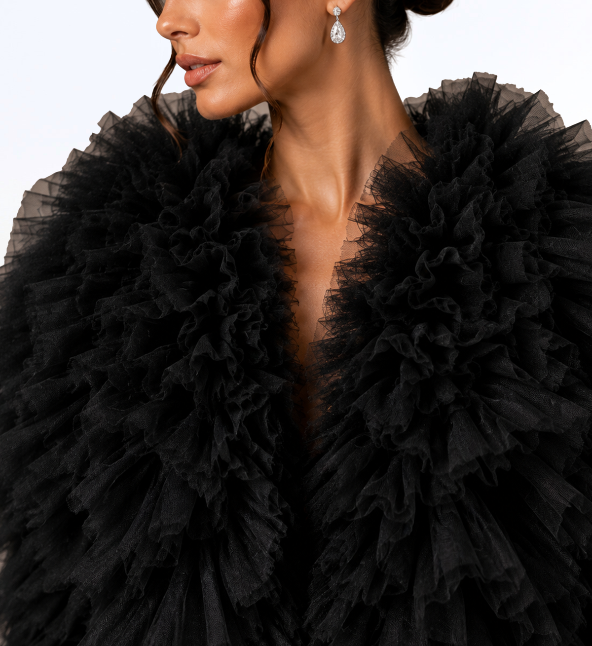 BLACK RUFFLED TULLE JACKET