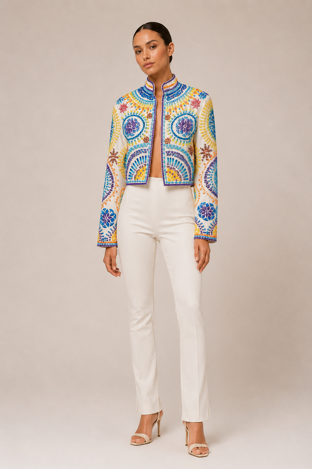 ACRYLIC EMBELLISHED CROPPED JACKET