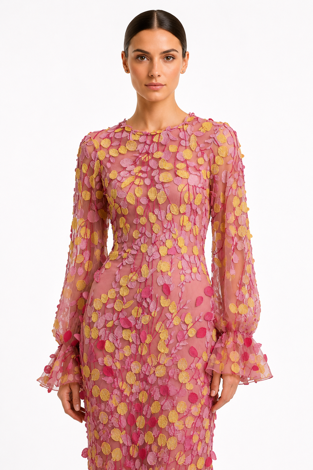 3D Embroidered Midi Dress
