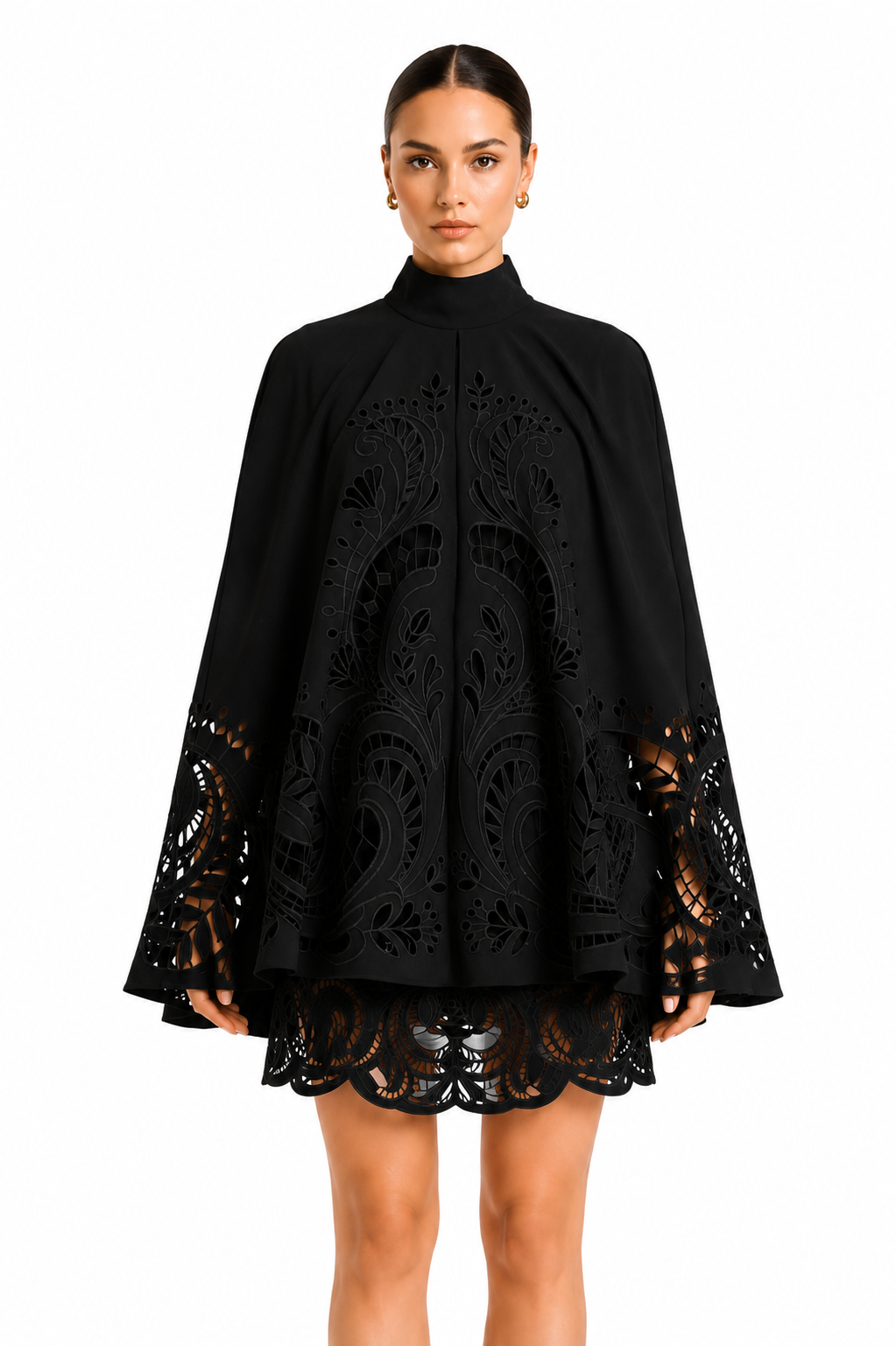 Broderie Mini Dress With Cape