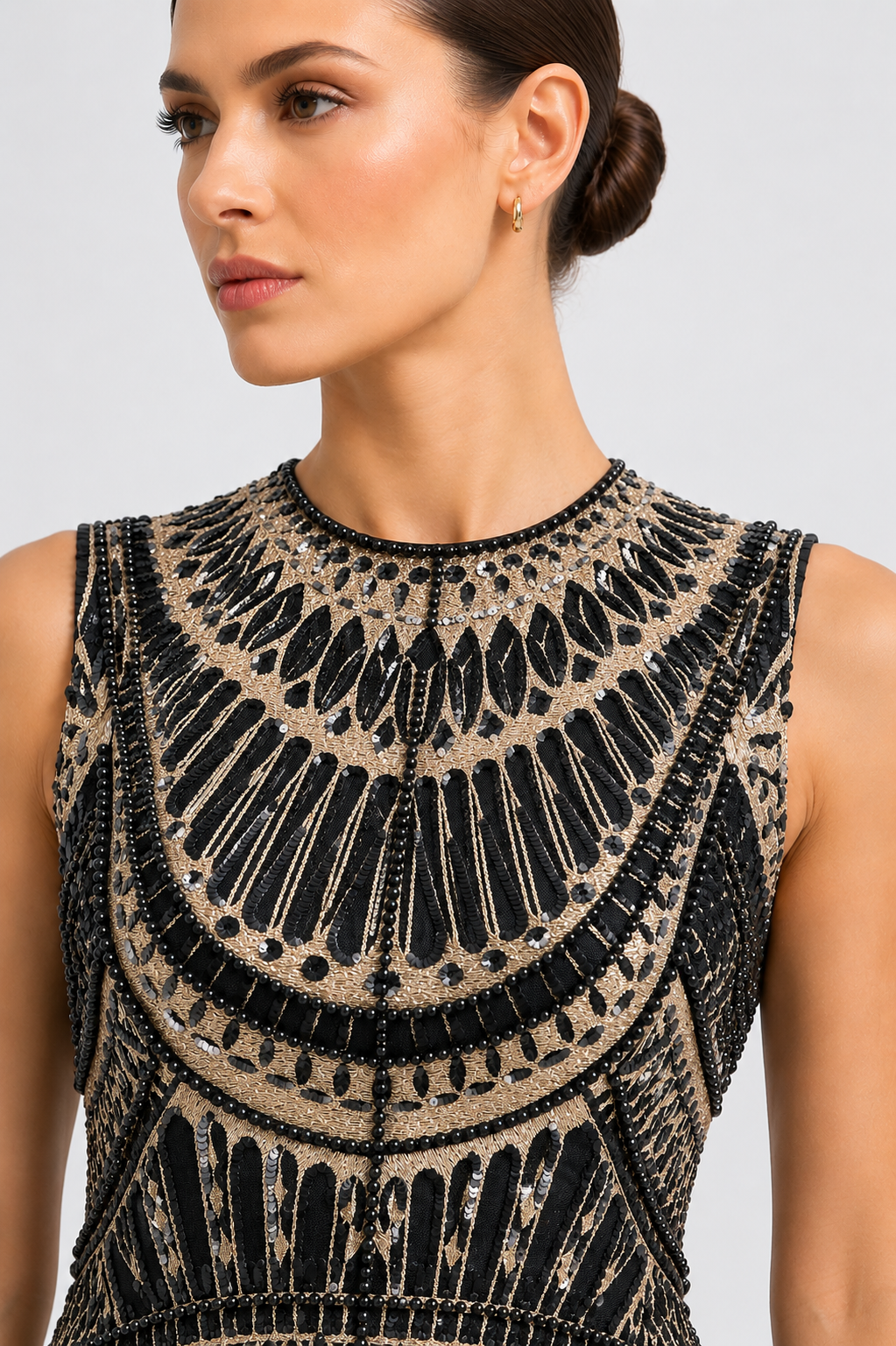 Thread Embroidered Sleeveless Midi Dress