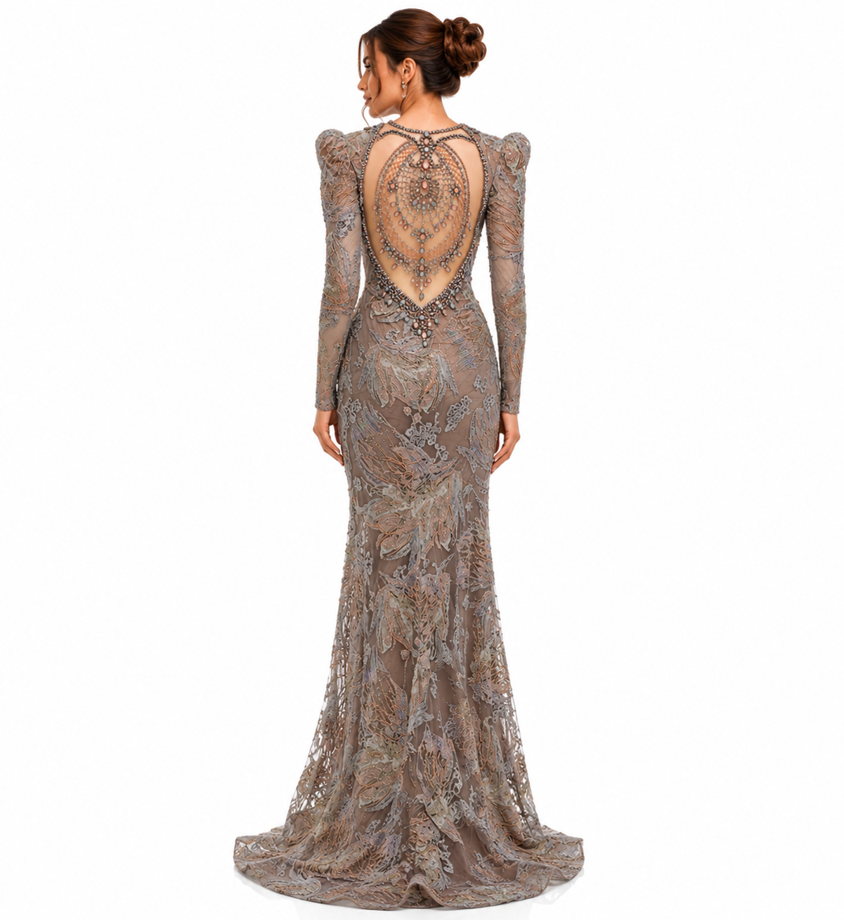 FLORAL ILLUSION EMBROIDERED GOWN