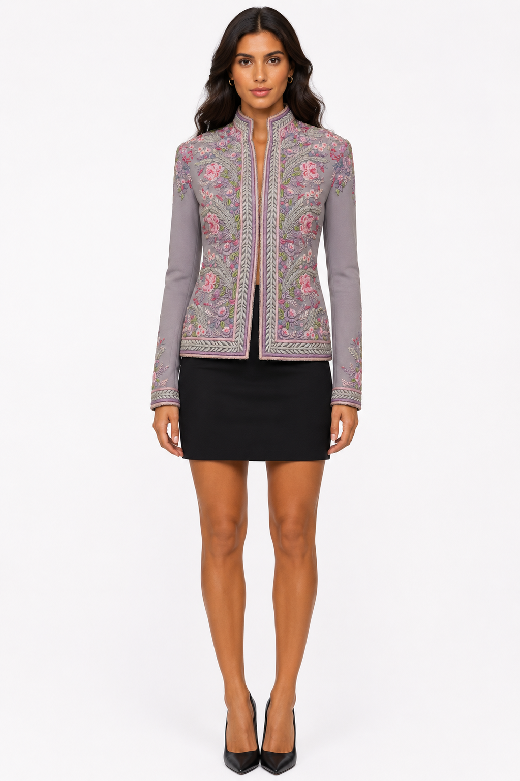 THREAD EMBROIDERED CROPPED JACKET