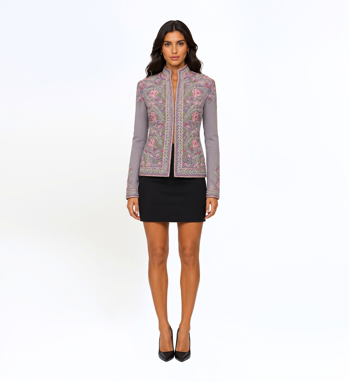THREAD EMBROIDERED CROPPED JACKET