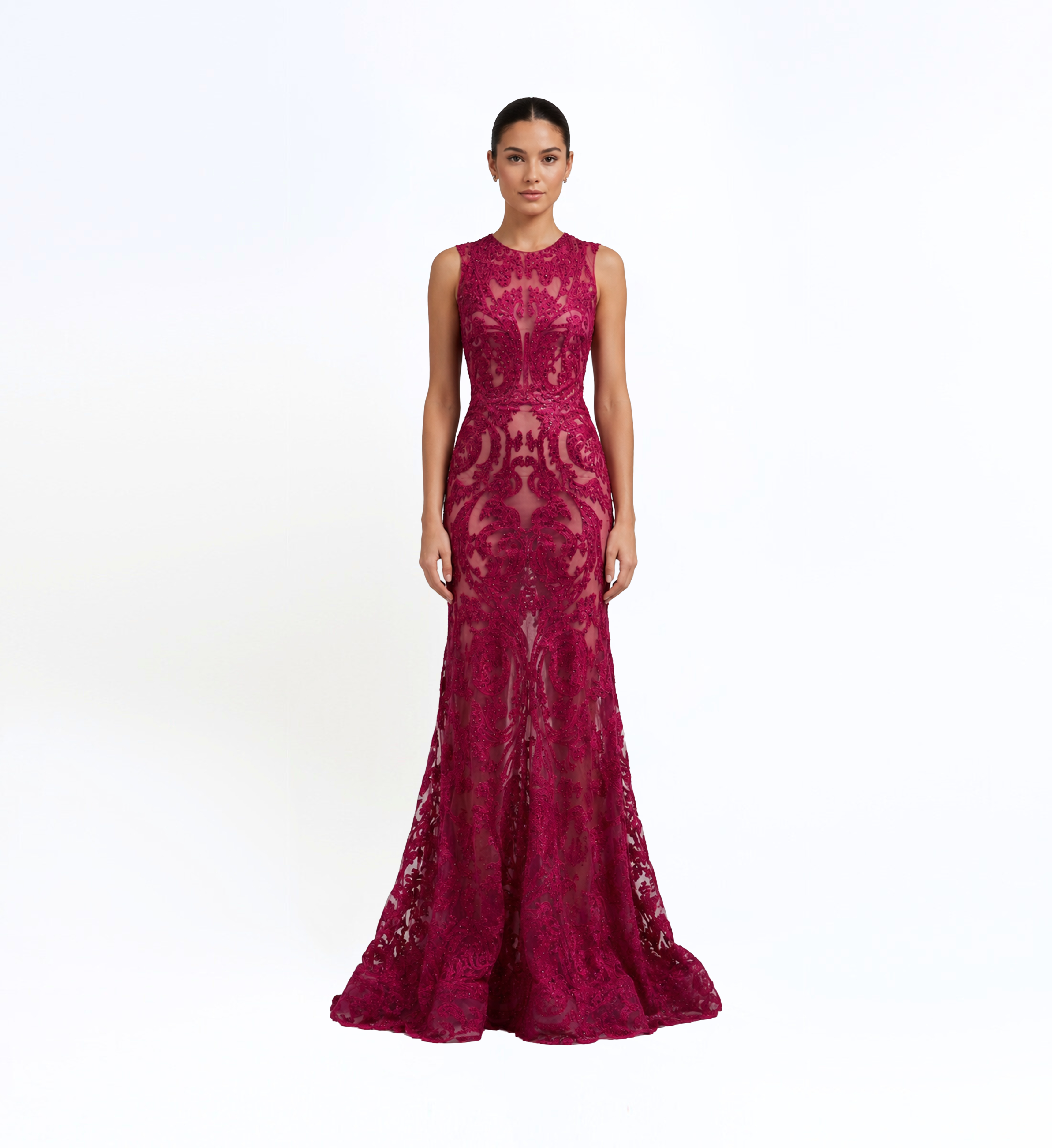 Embroidered Sleveeless Long Dress