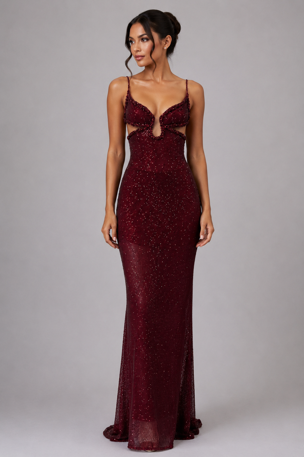CRYSTAL CUTOUT EVENING GOWN