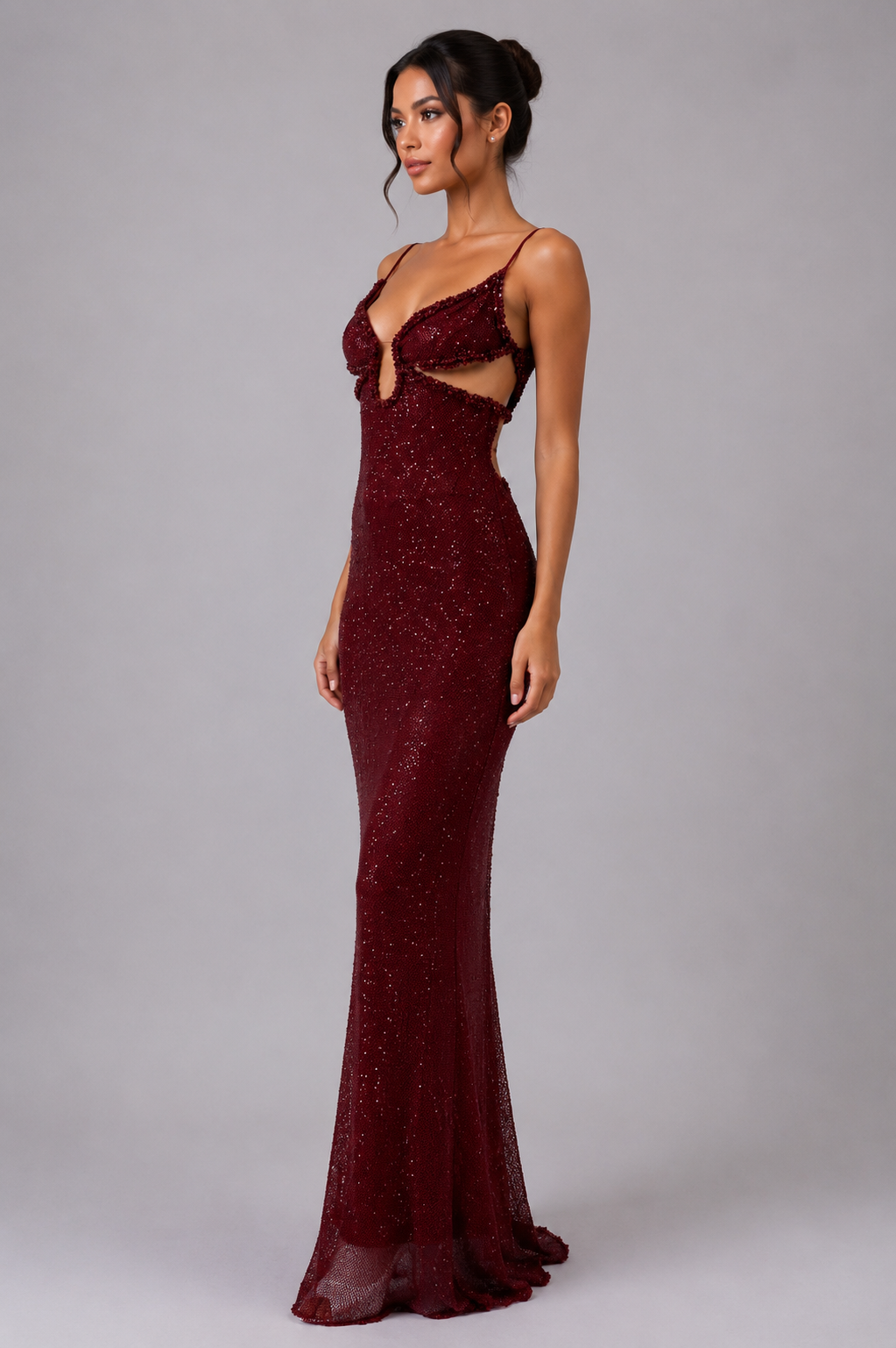 CRYSTAL CUTOUT EVENING GOWN
