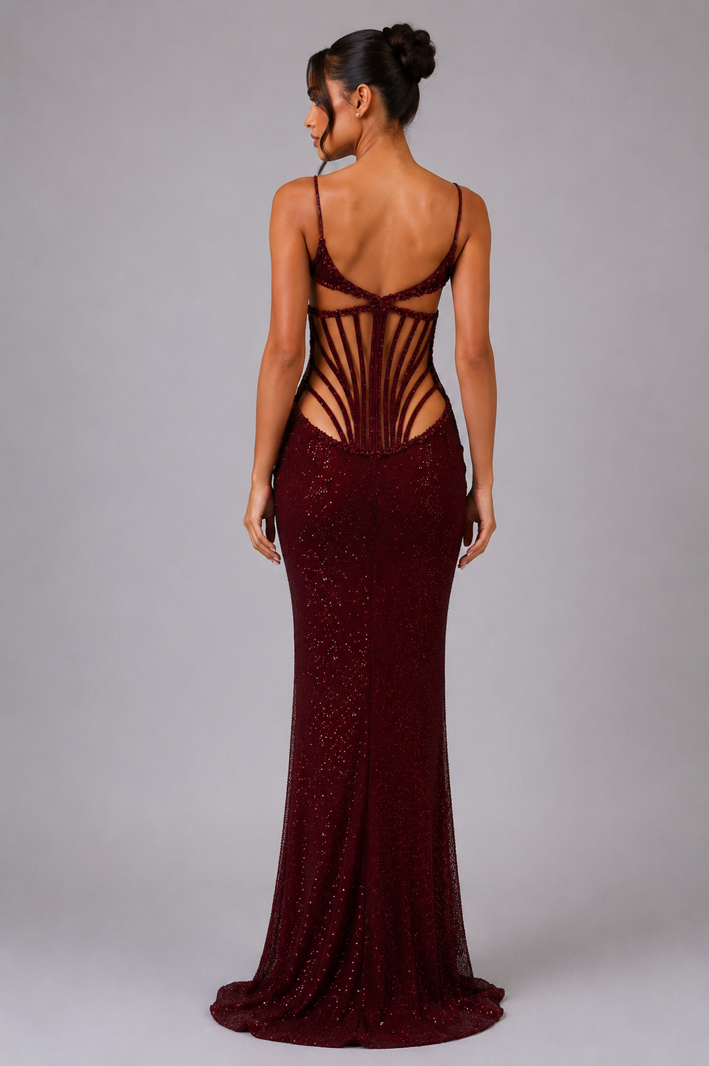CRYSTAL CUTOUT EVENING GOWN