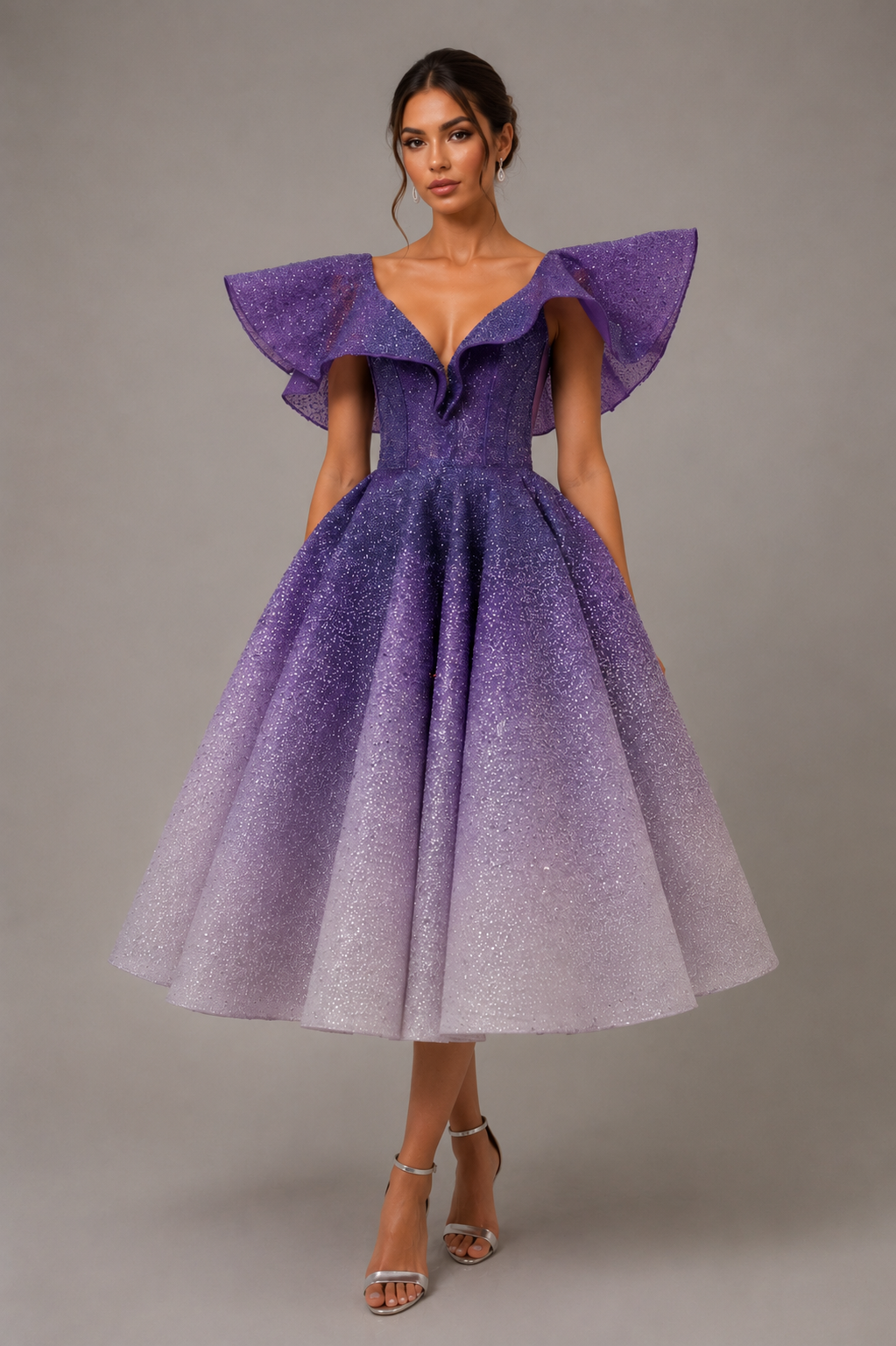 OMBRÉ GLITTER MIDI DRESS