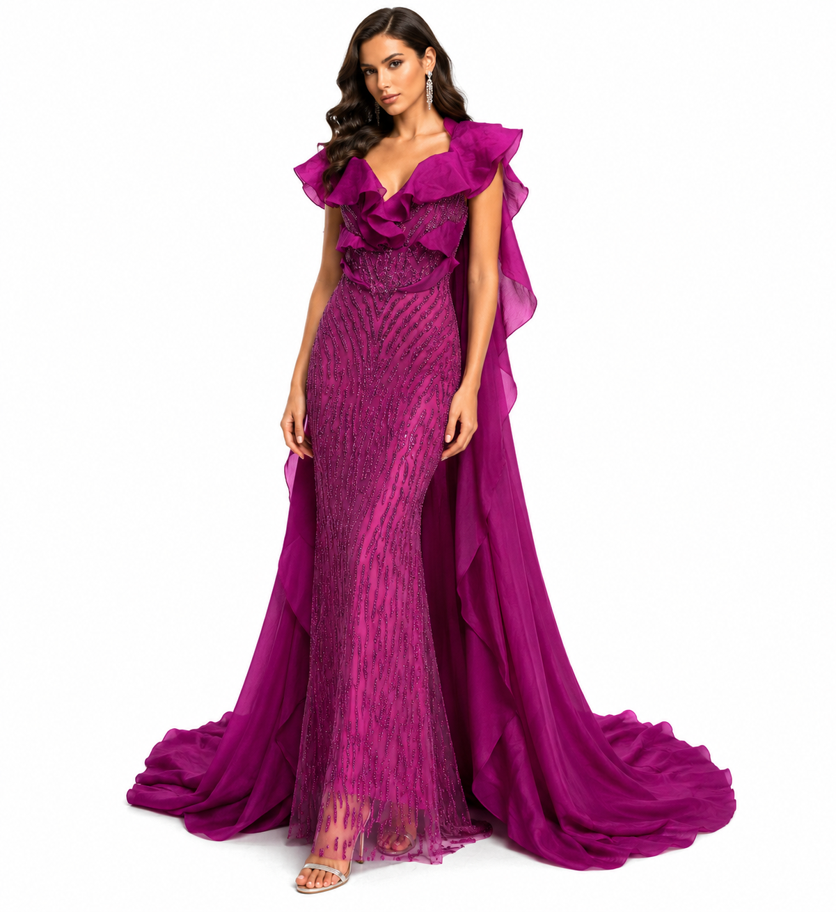 RUFFLE CAPE GOWN
