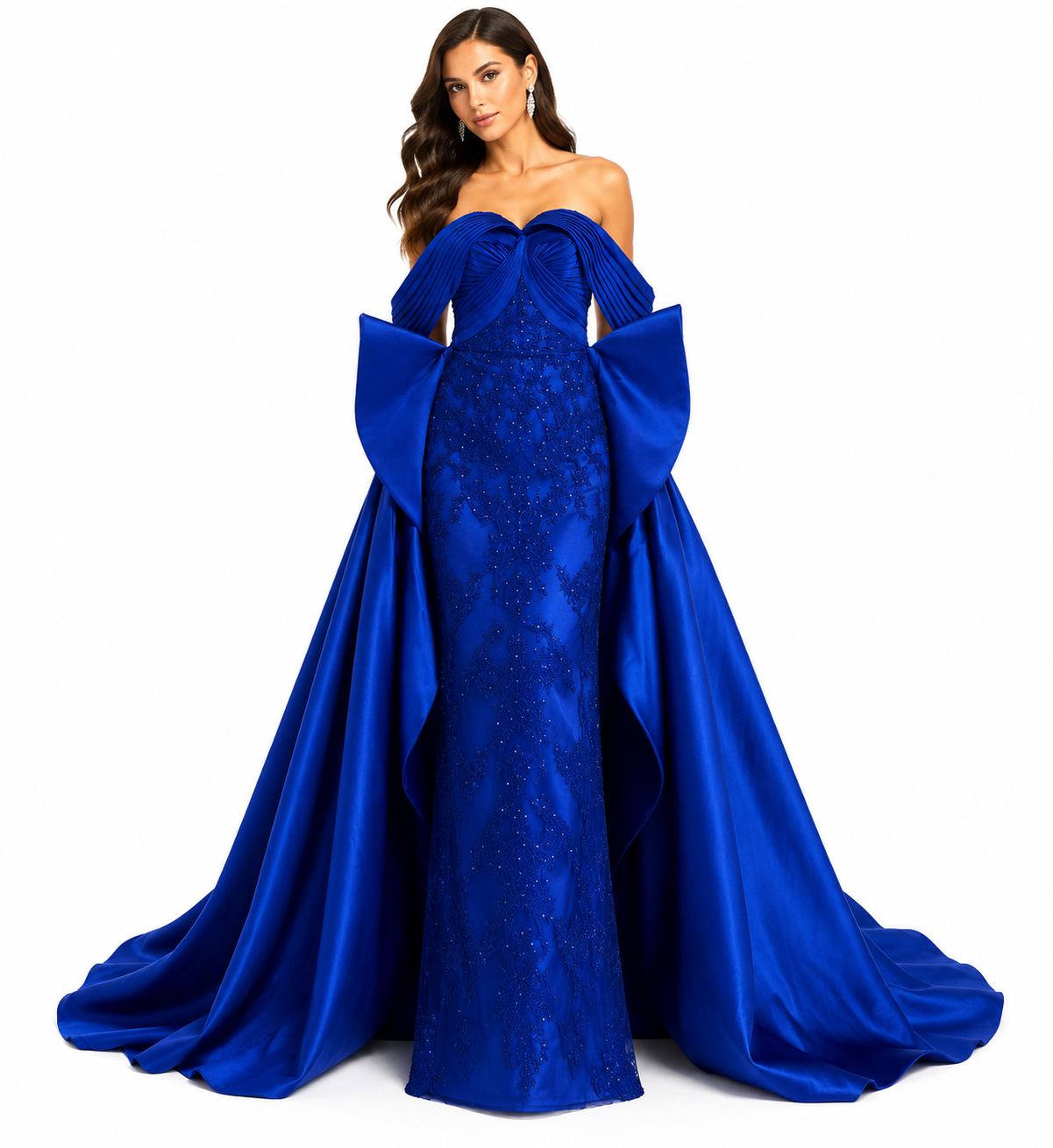 DRAPED WITH EMBROIDERED CAPE GOWN
