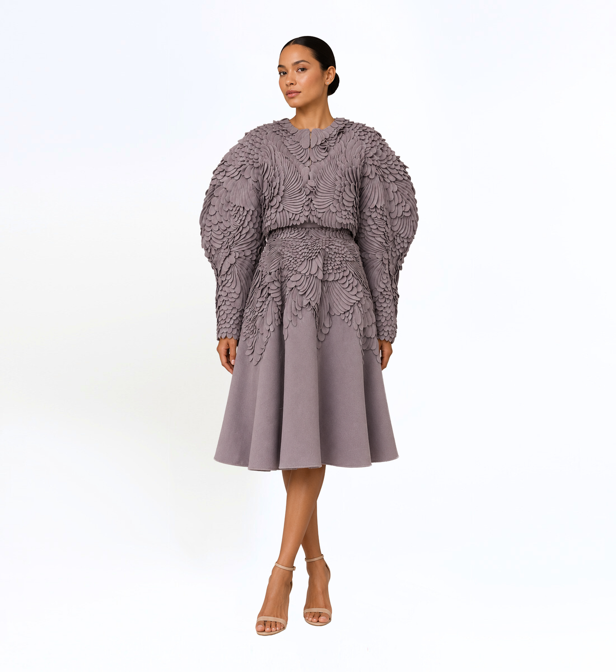 LASER CUT WOOL 3D APPLIQU SKIRT SET