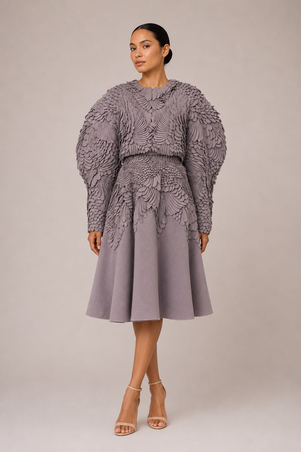 LASER CUT WOOL 3D APPLIQUÉ SKIRT SET