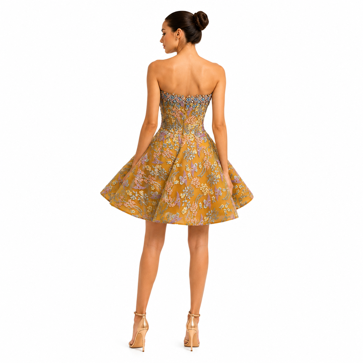 THREAD FLORAL EMBROIDERED MINI DRESS