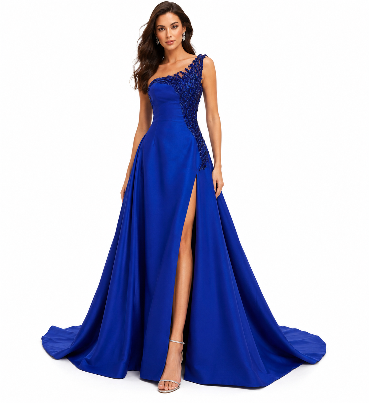 ONE-SHOULDER EMBROIDERED GOWN