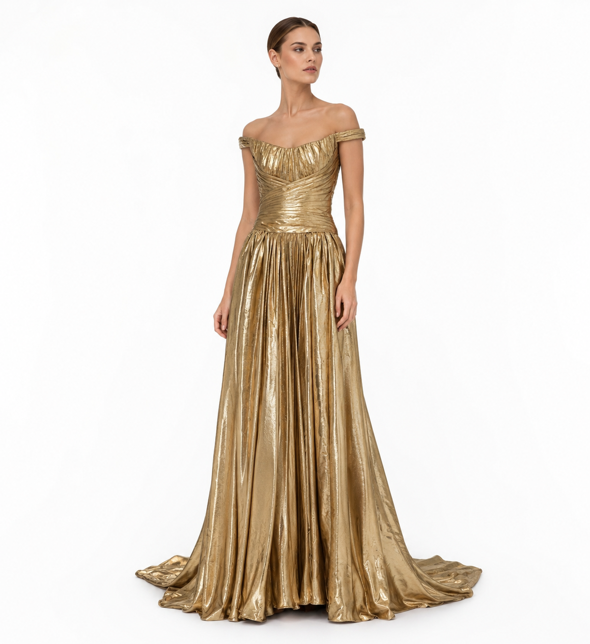OFF-SHOULDER DRAPED GOWN