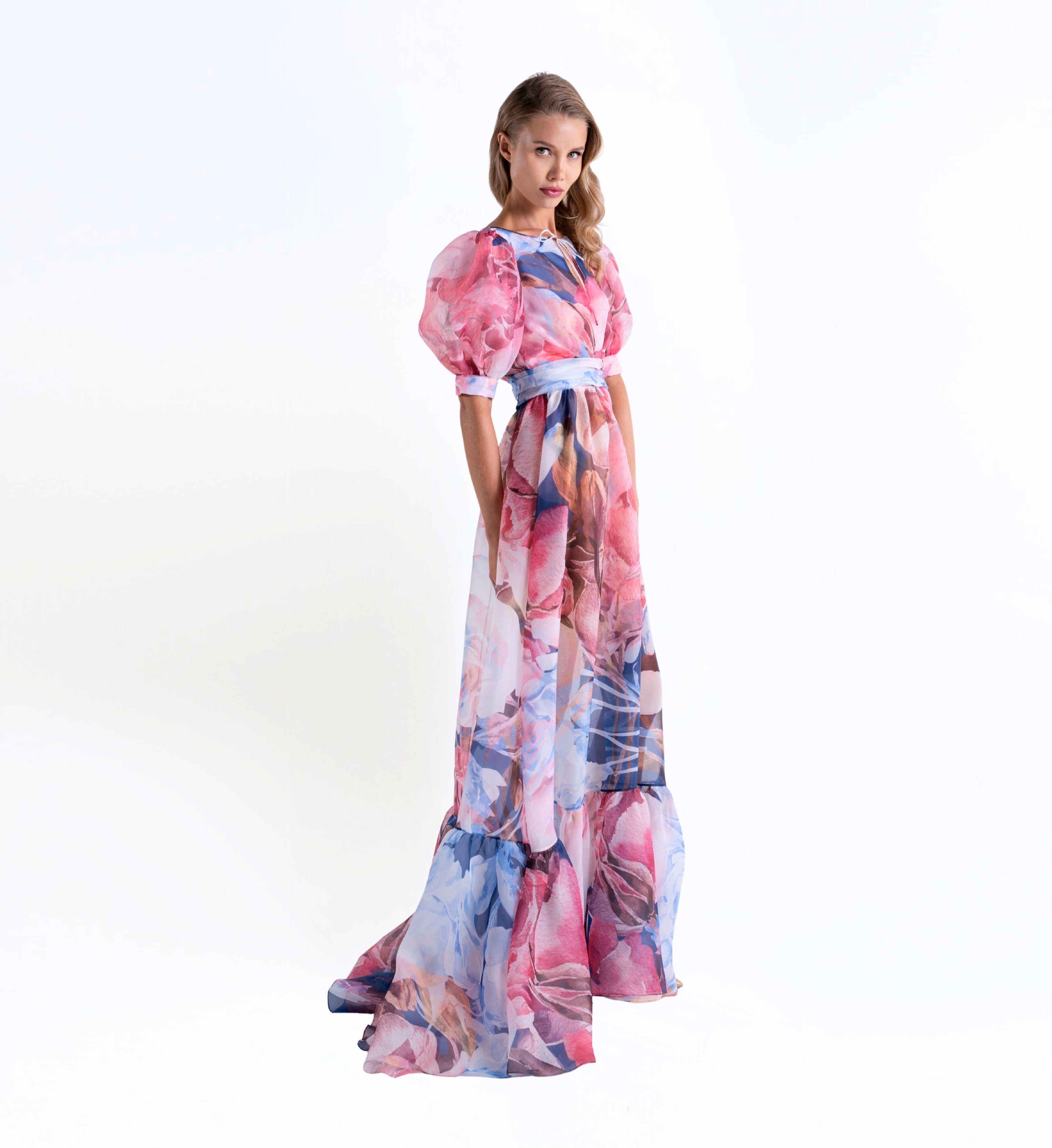 Puffed Sleeve Floral-Print Dress