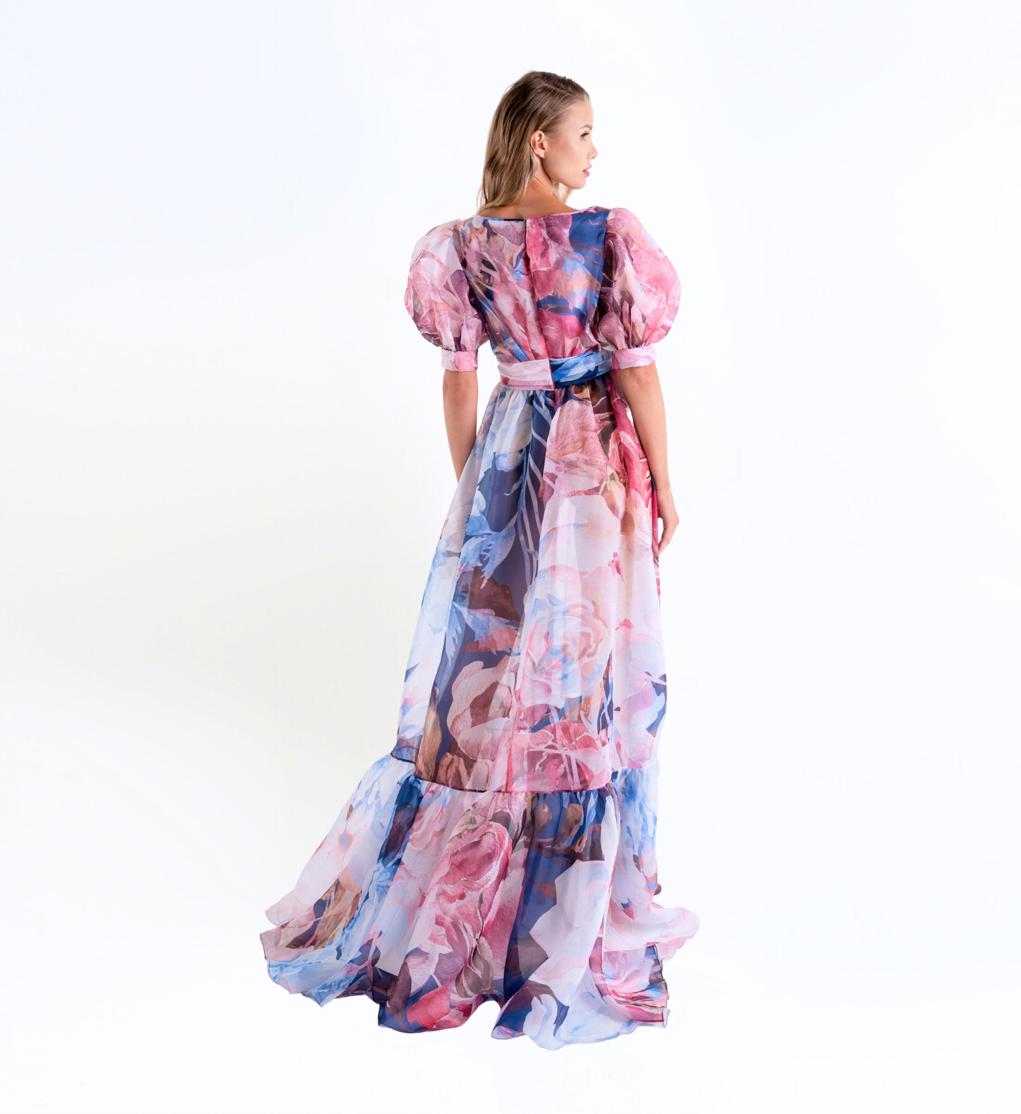 Puffed Sleeve Floral-Print Dress